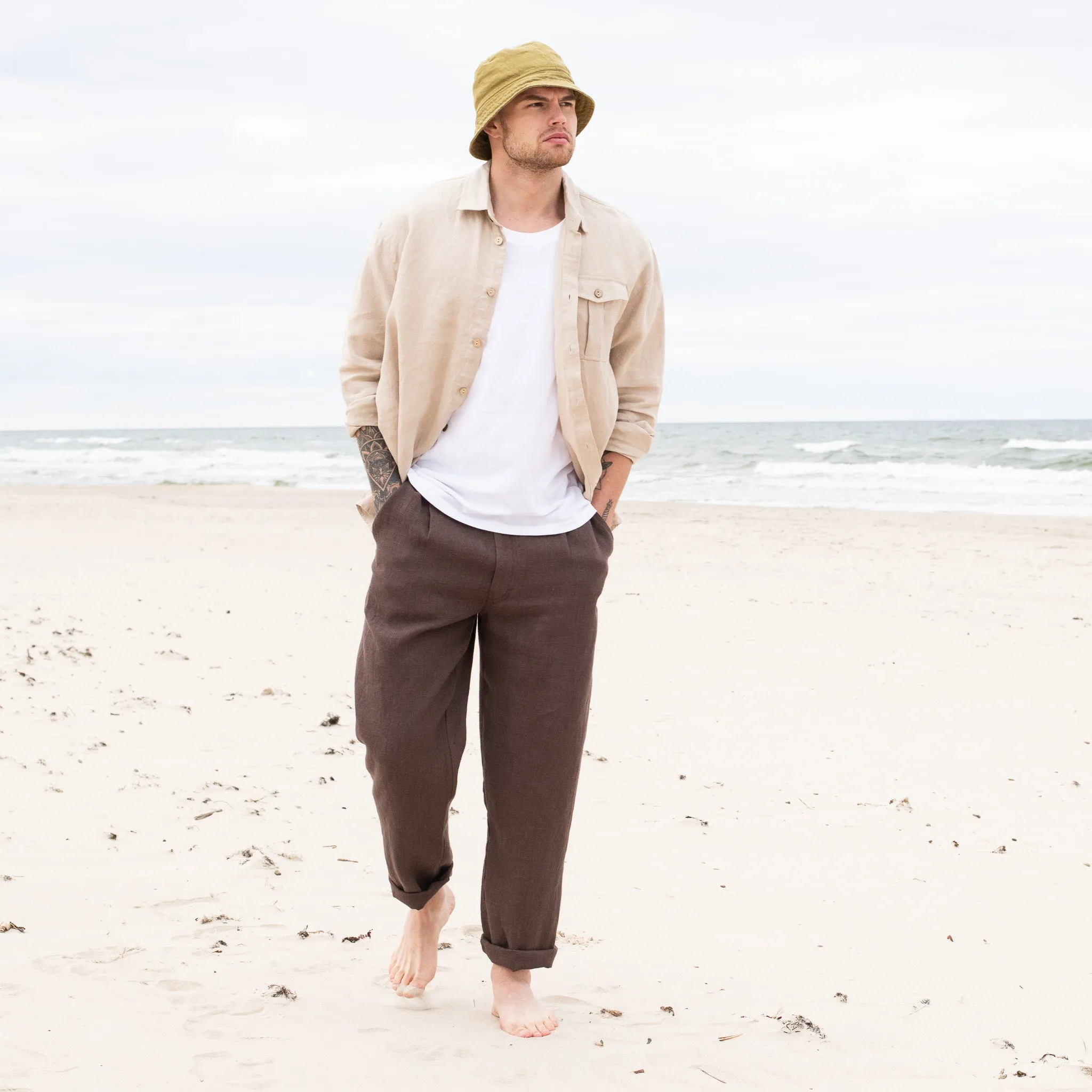 R: Men’s linen pants ALBURY in HEAVY linen (Size: S; Color: Heavy Espresso)