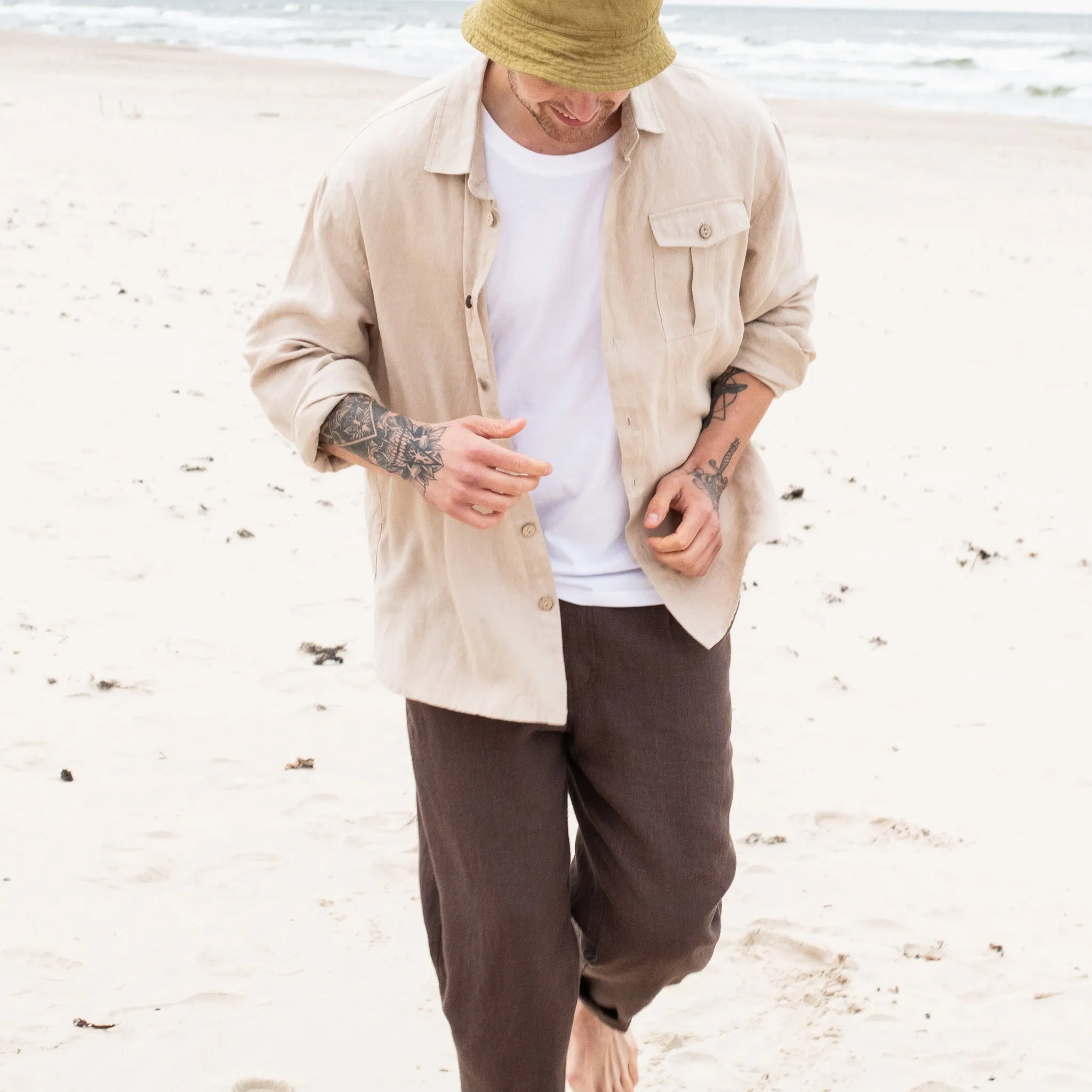 R: Men’s linen pants ALBURY in HEAVY linen (Size: S; Color: Heavy Espresso)