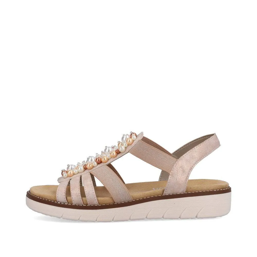 Remonte Rose Metallic Multi Pearl Decorative Front Elasticated Open Toe Comfort Sandal