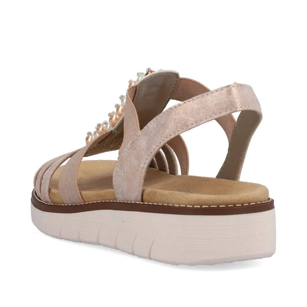Remonte Rose Metallic Multi Pearl Decorative Front Elasticated Open Toe Comfort Sandal