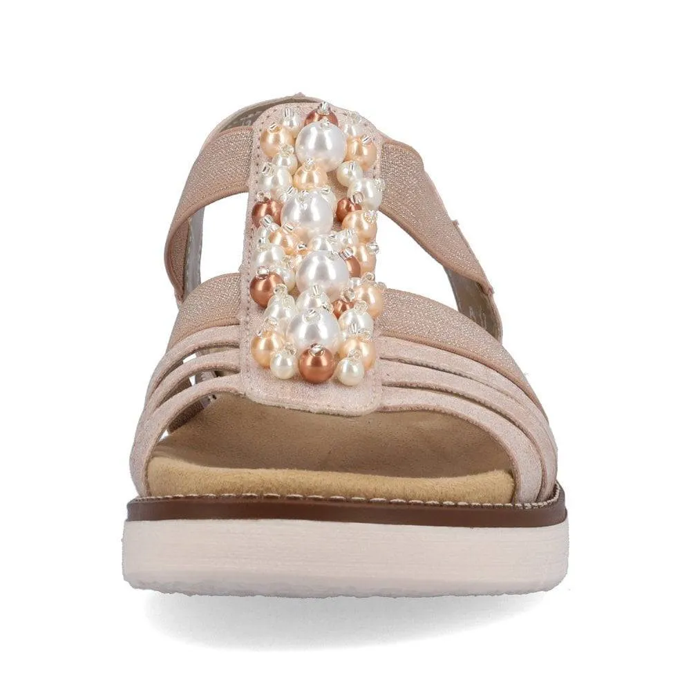 Remonte Rose Metallic Multi Pearl Decorative Front Elasticated Open Toe Comfort Sandal