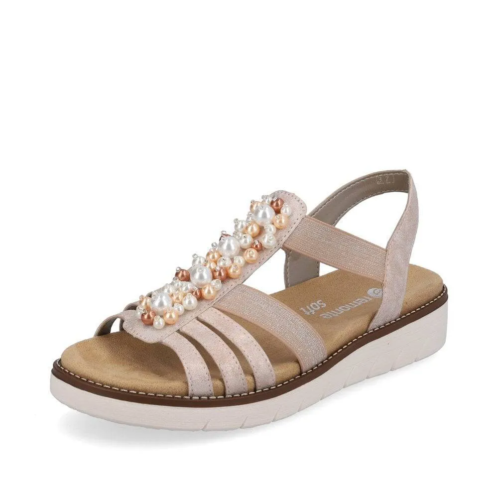 Remonte Rose Metallic Multi Pearl Decorative Front Elasticated Open Toe Comfort Sandal