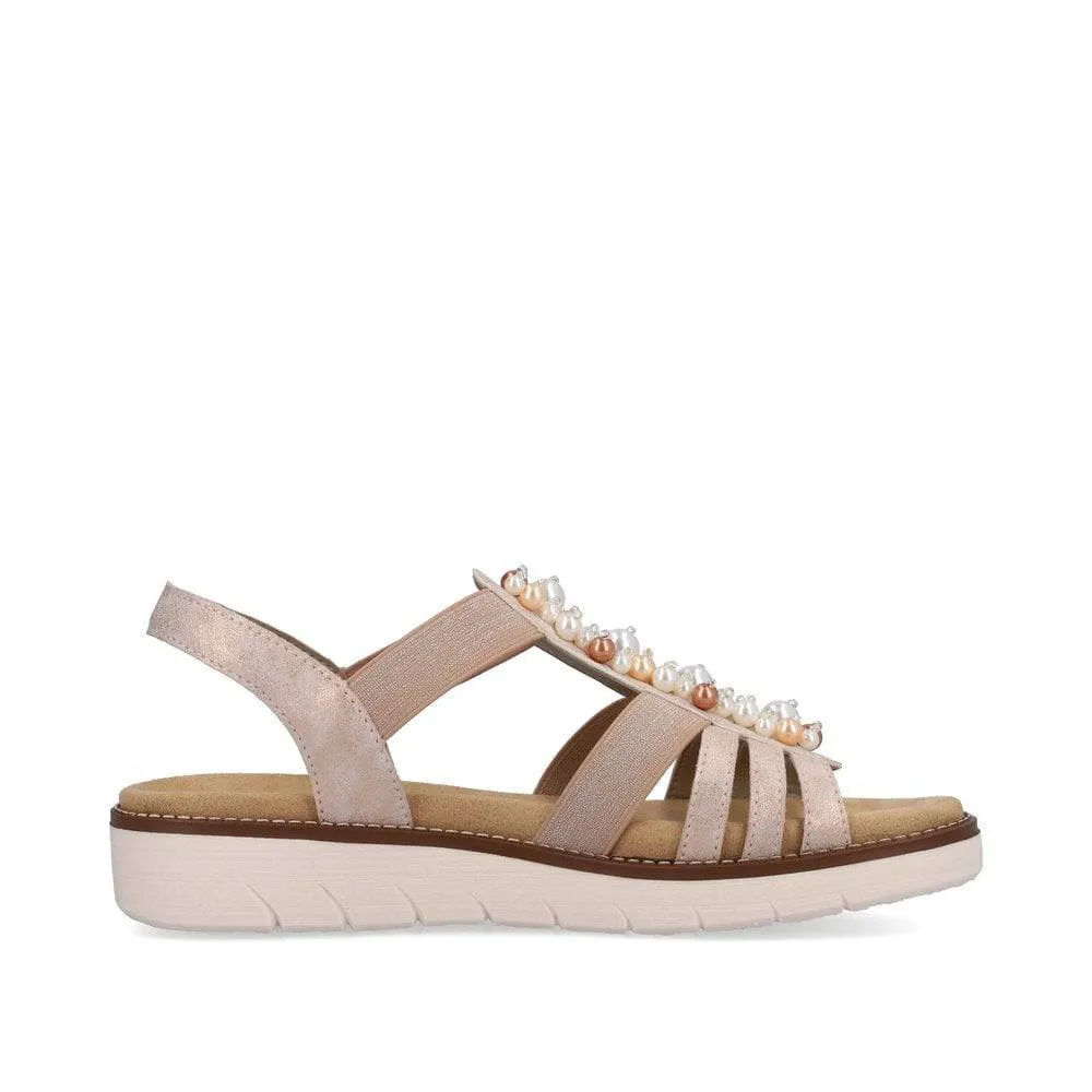 Remonte Rose Metallic Multi Pearl Decorative Front Elasticated Open Toe Comfort Sandal