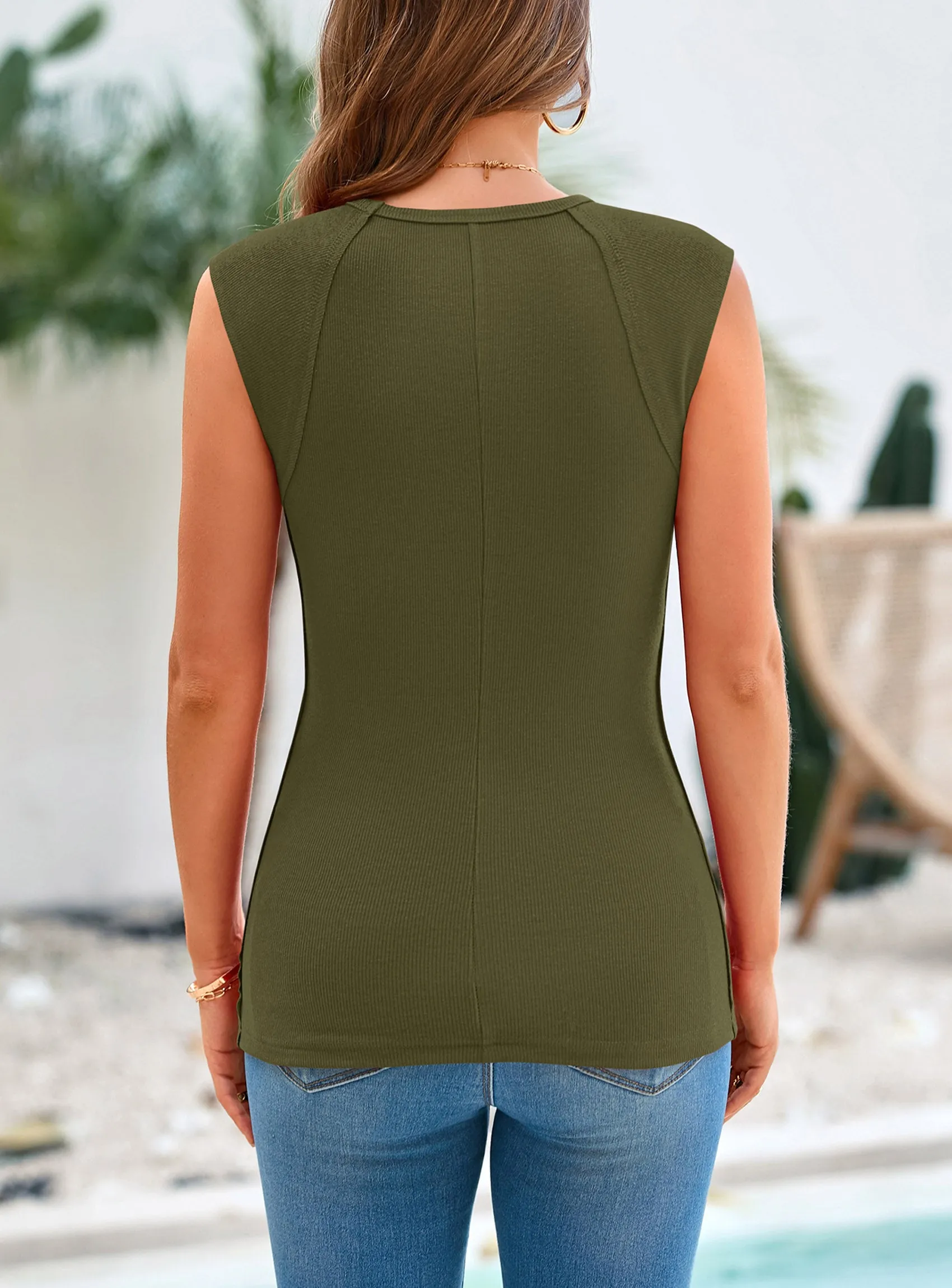 Ribbed Trendy Casual Cap Sleeve Slim Fitted Knit Basic Tank Tops