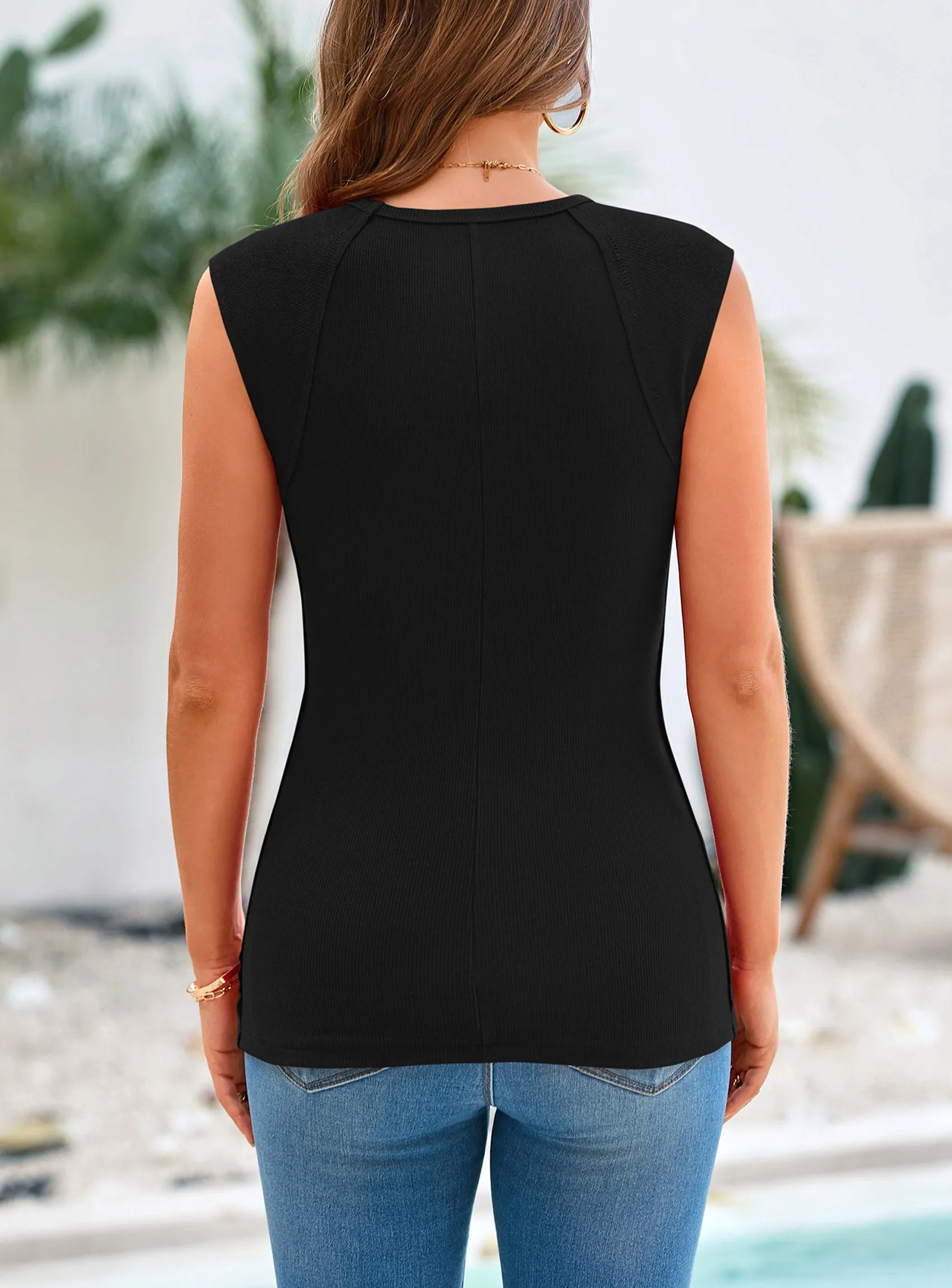 Ribbed Trendy Casual Cap Sleeve Slim Fitted Knit Basic Tank Tops