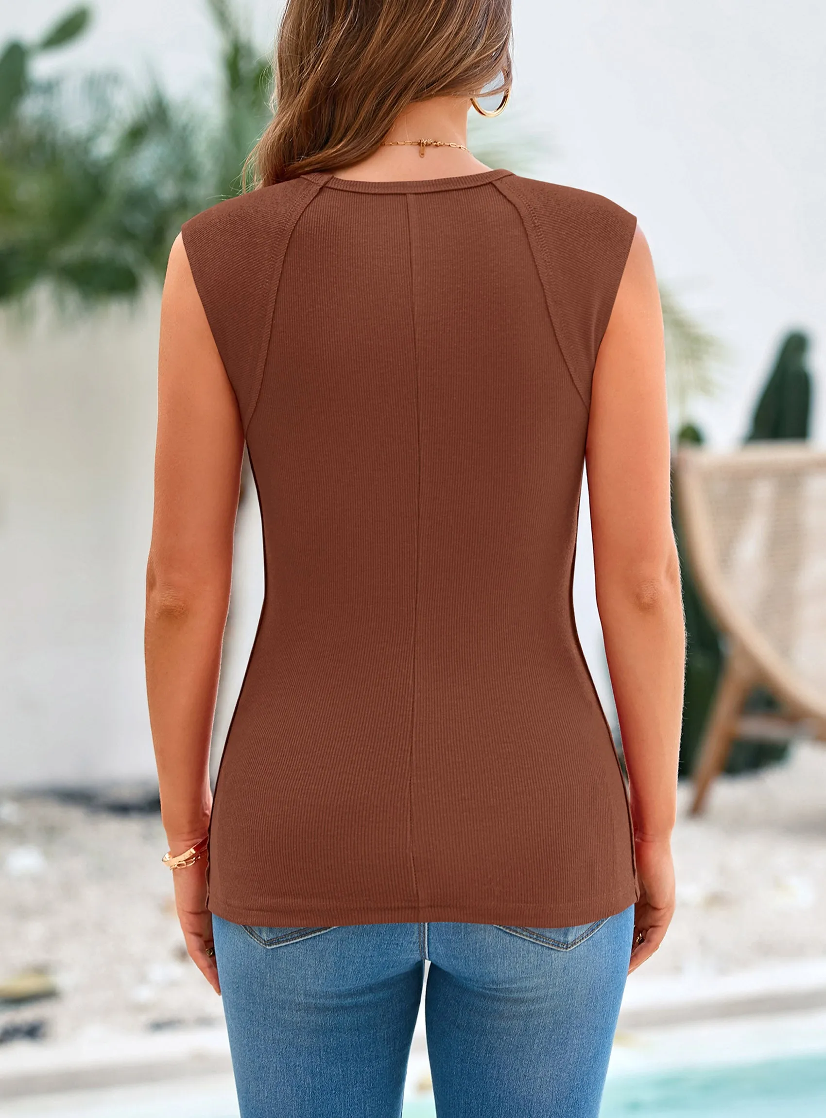 Ribbed Trendy Casual Cap Sleeve Slim Fitted Knit Basic Tank Tops
