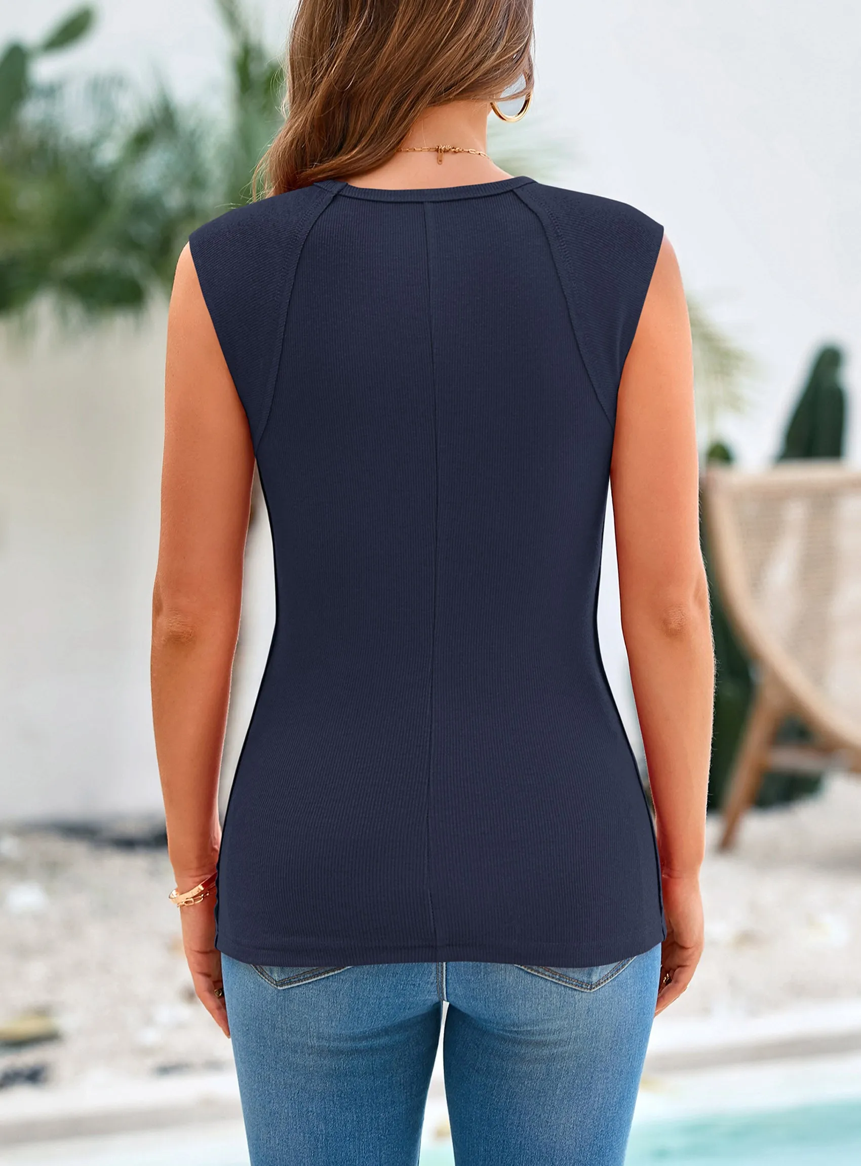 Ribbed Trendy Casual Cap Sleeve Slim Fitted Knit Basic Tank Tops