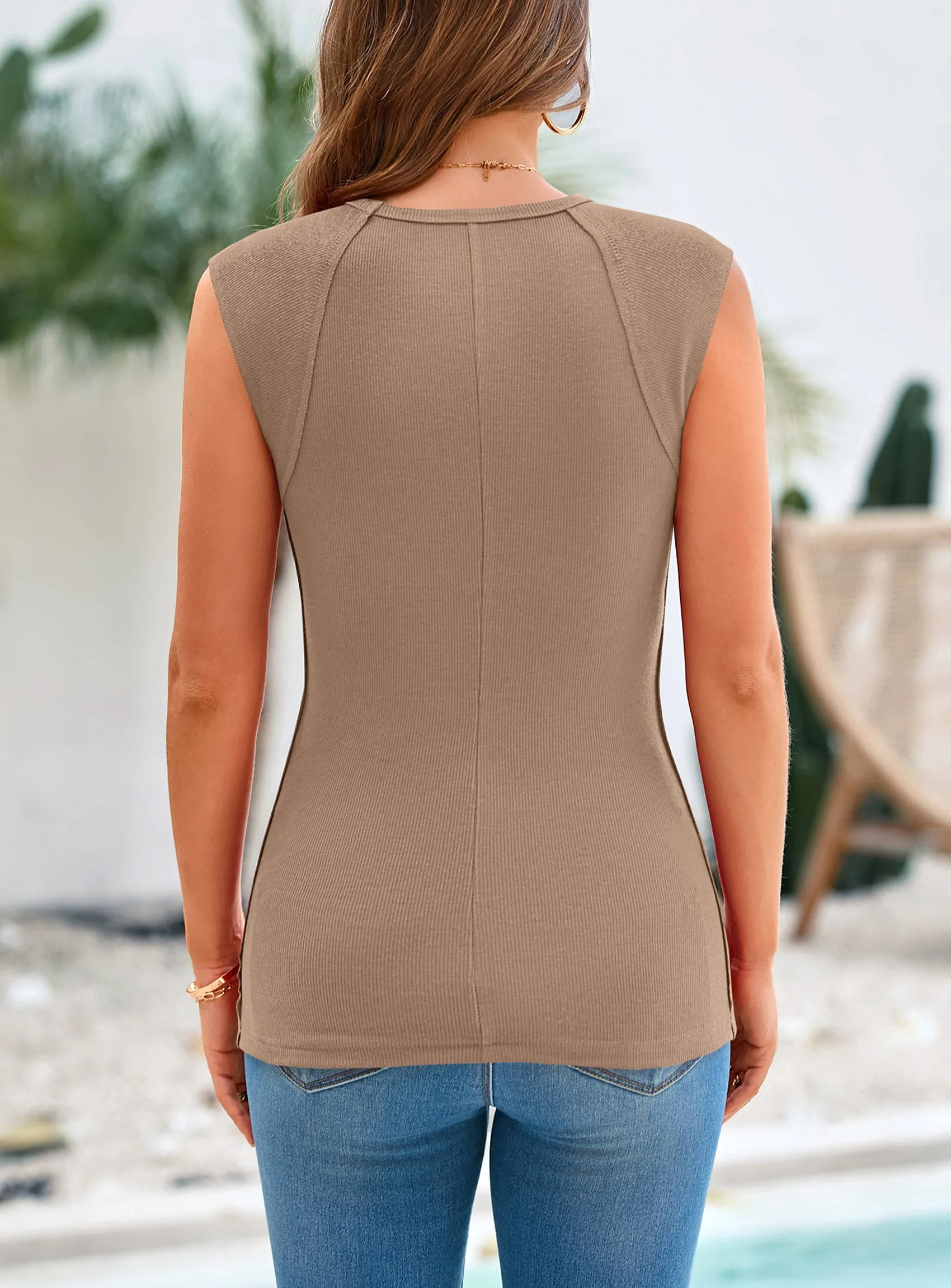 Ribbed Trendy Casual Cap Sleeve Slim Fitted Knit Basic Tank Tops