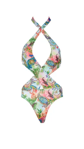 Roberto Cavalli  Floral One piece Plunge Cut Out Swimsuit-
