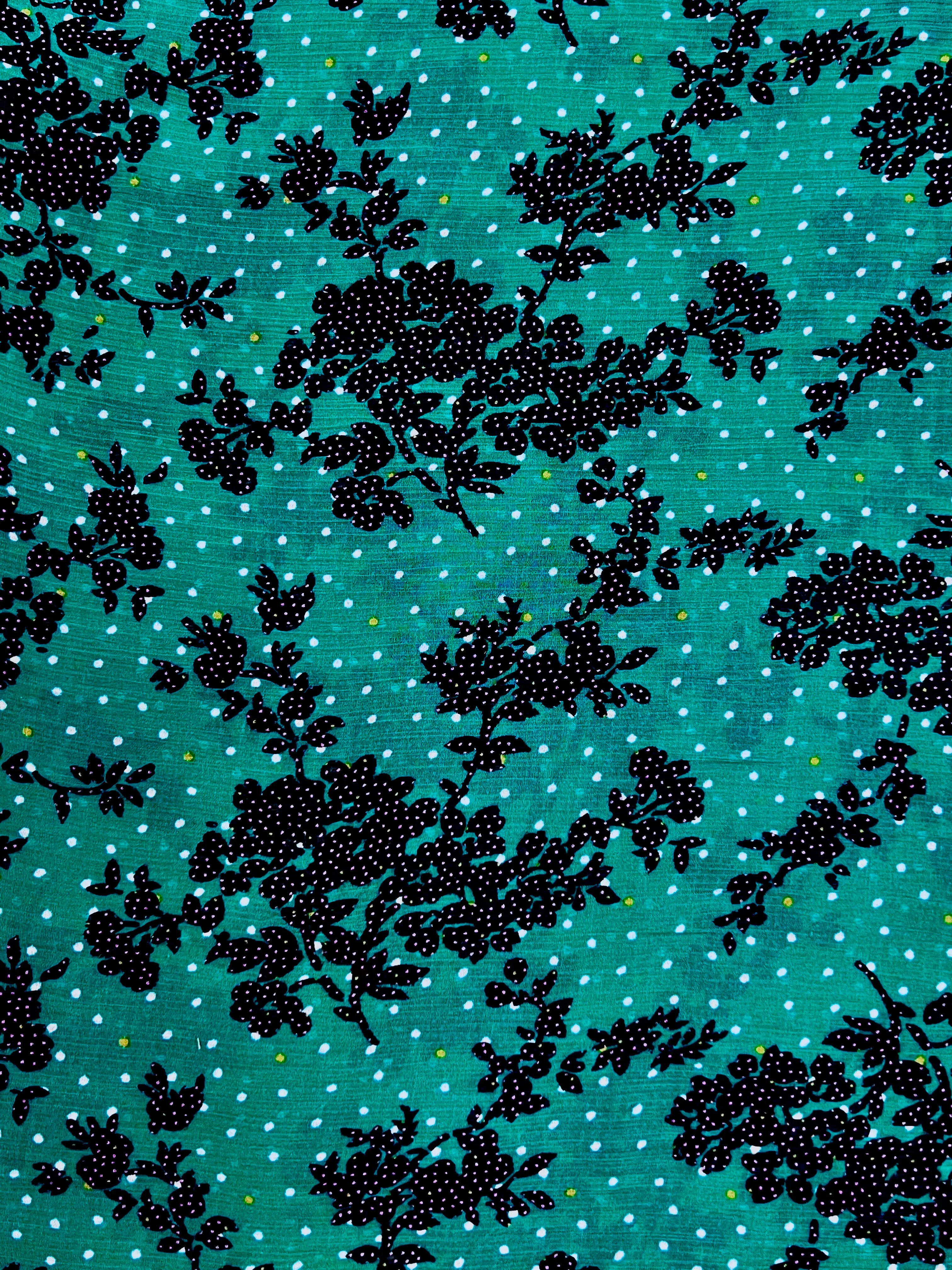 S-7636W FLORAL POLKA DOT PRINT SILK VISCOSE CREPON. ITALY