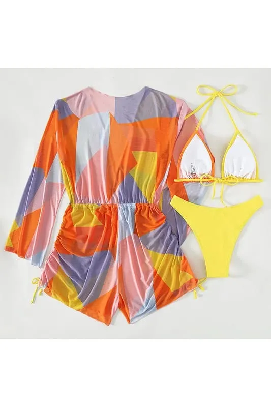 SA992 Chiffon Beach Cover Up And Bikini Set