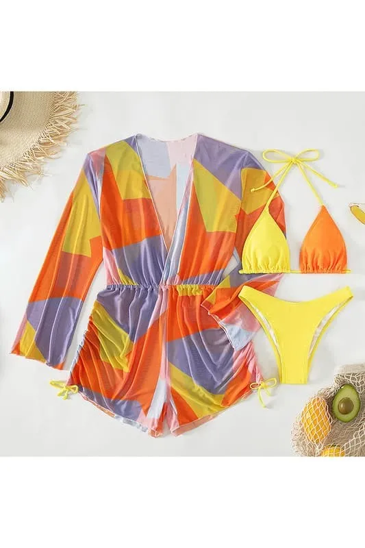 SA992 Chiffon Beach Cover Up And Bikini Set
