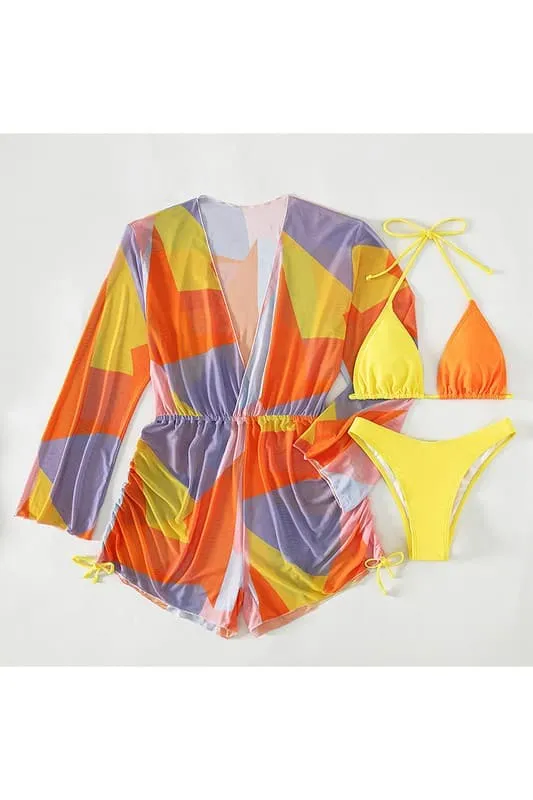 SA992 Chiffon Beach Cover Up And Bikini Set