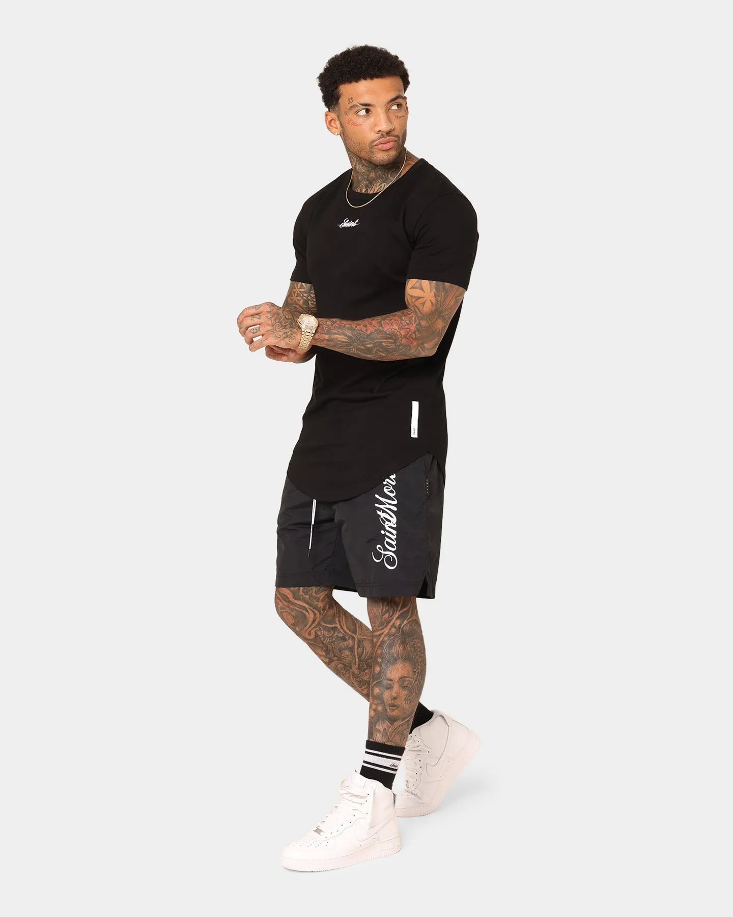 Saint Morta Scripted Beach Shorts Black