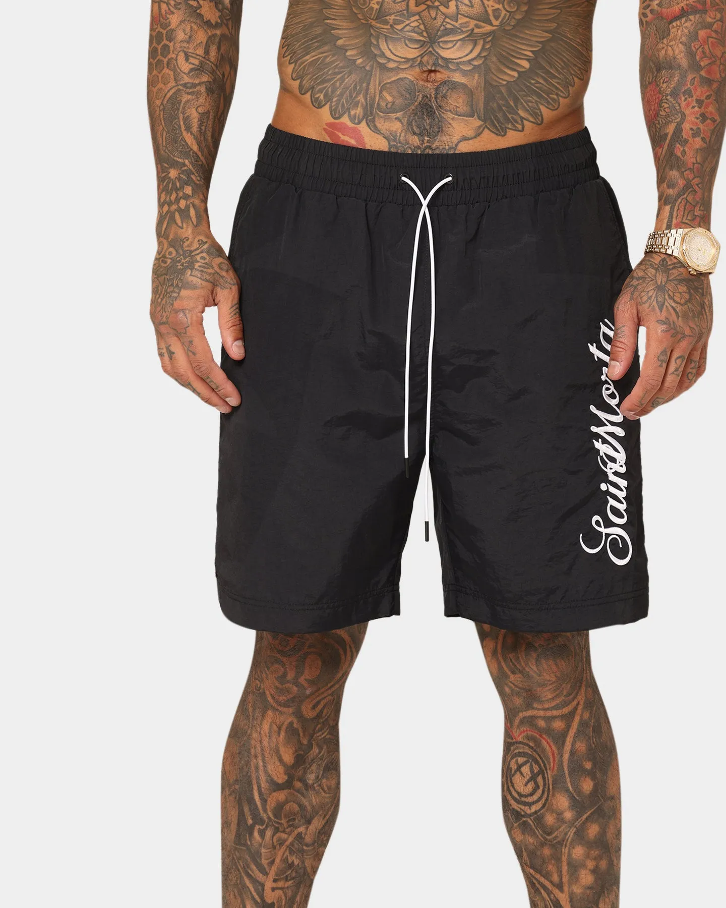 Saint Morta Scripted Beach Shorts Black