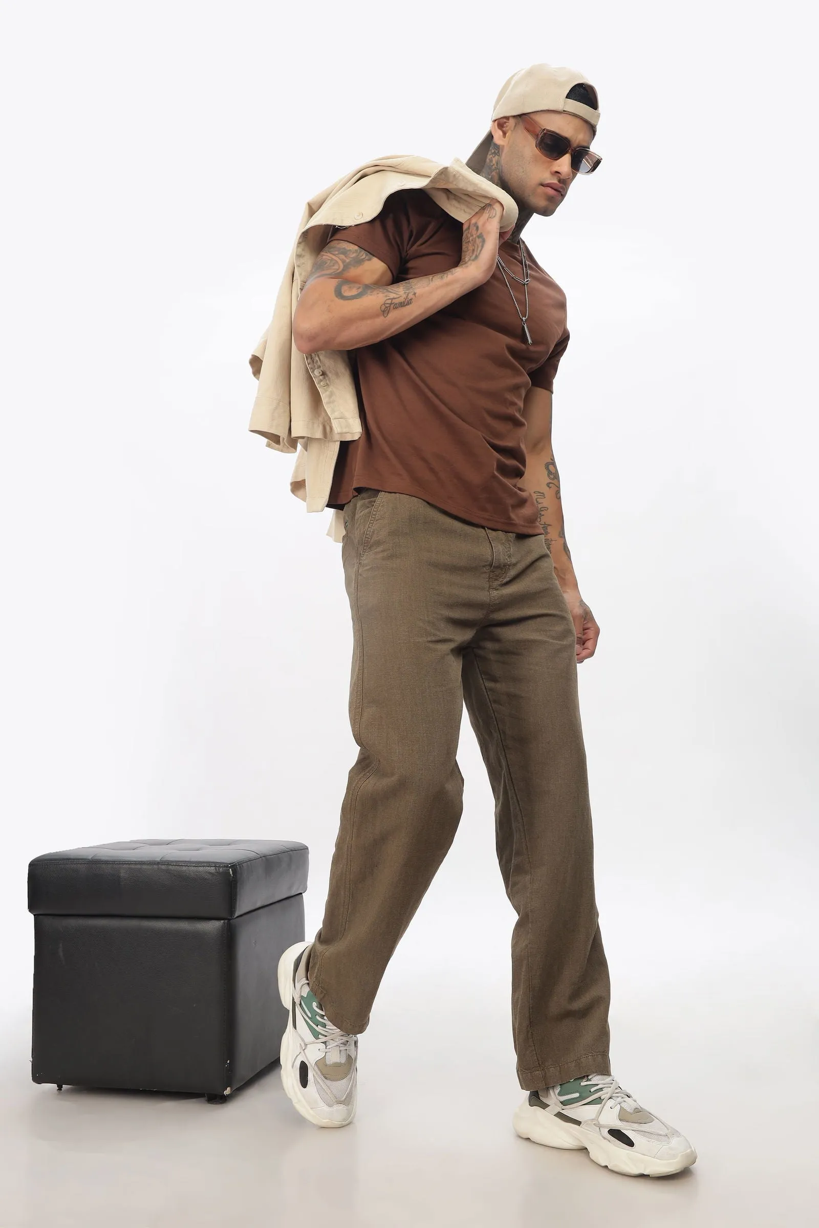 SAINTJONES-BROWN LINEN PANTS
