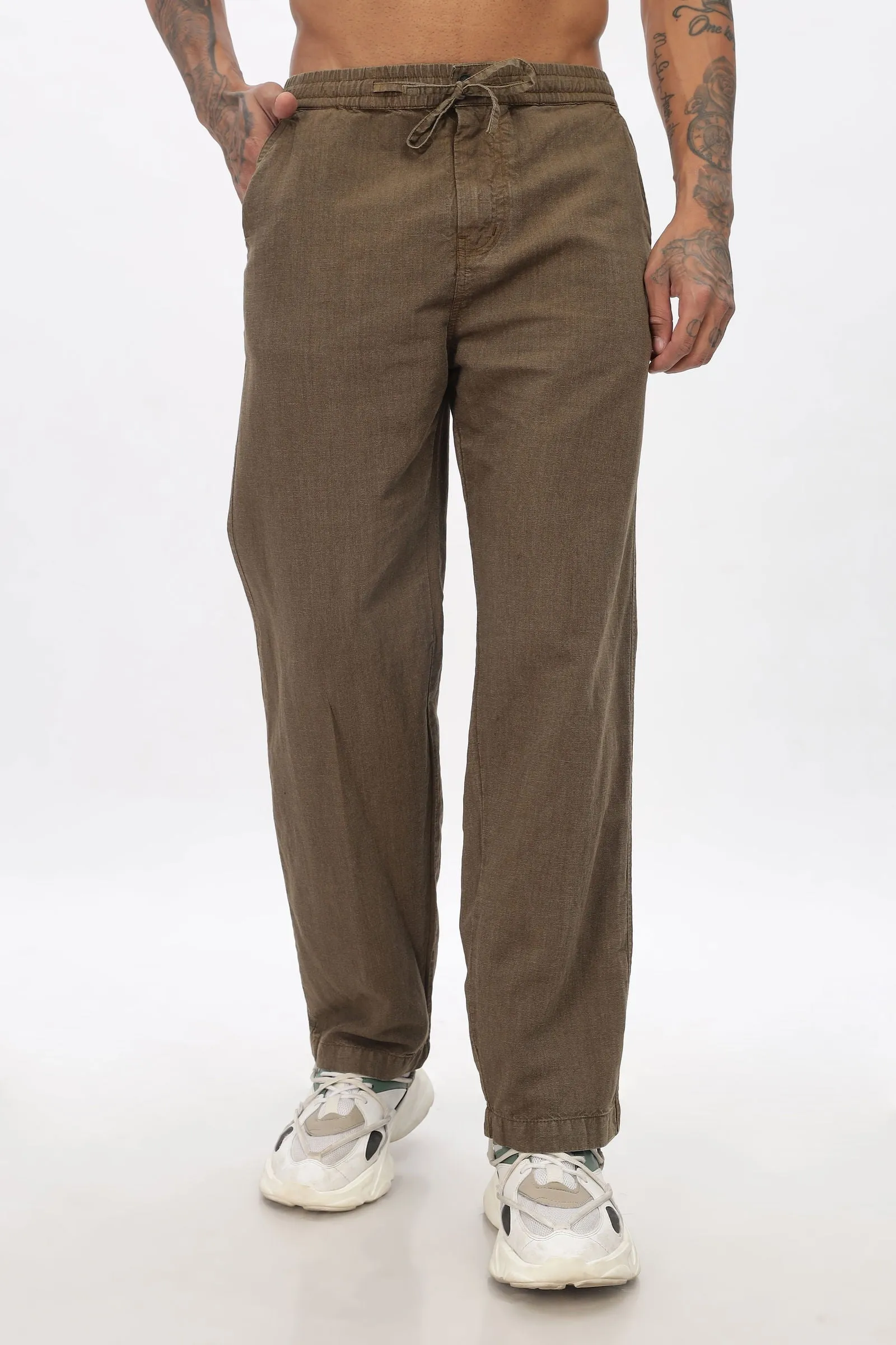 SAINTJONES-BROWN LINEN PANTS