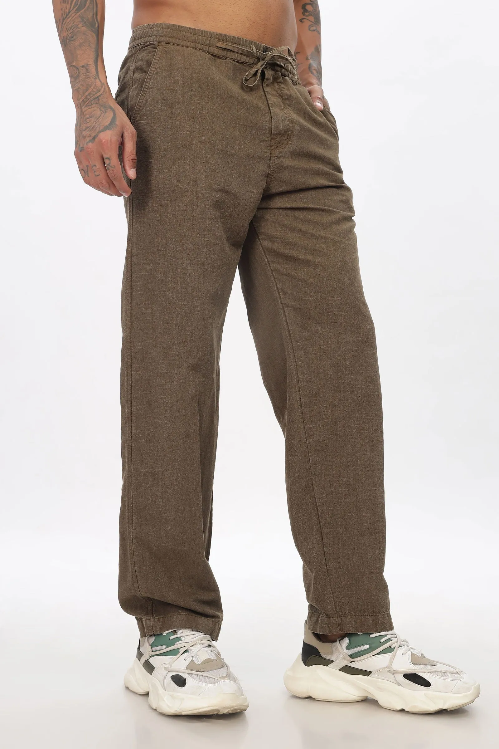 SAINTJONES-BROWN LINEN PANTS
