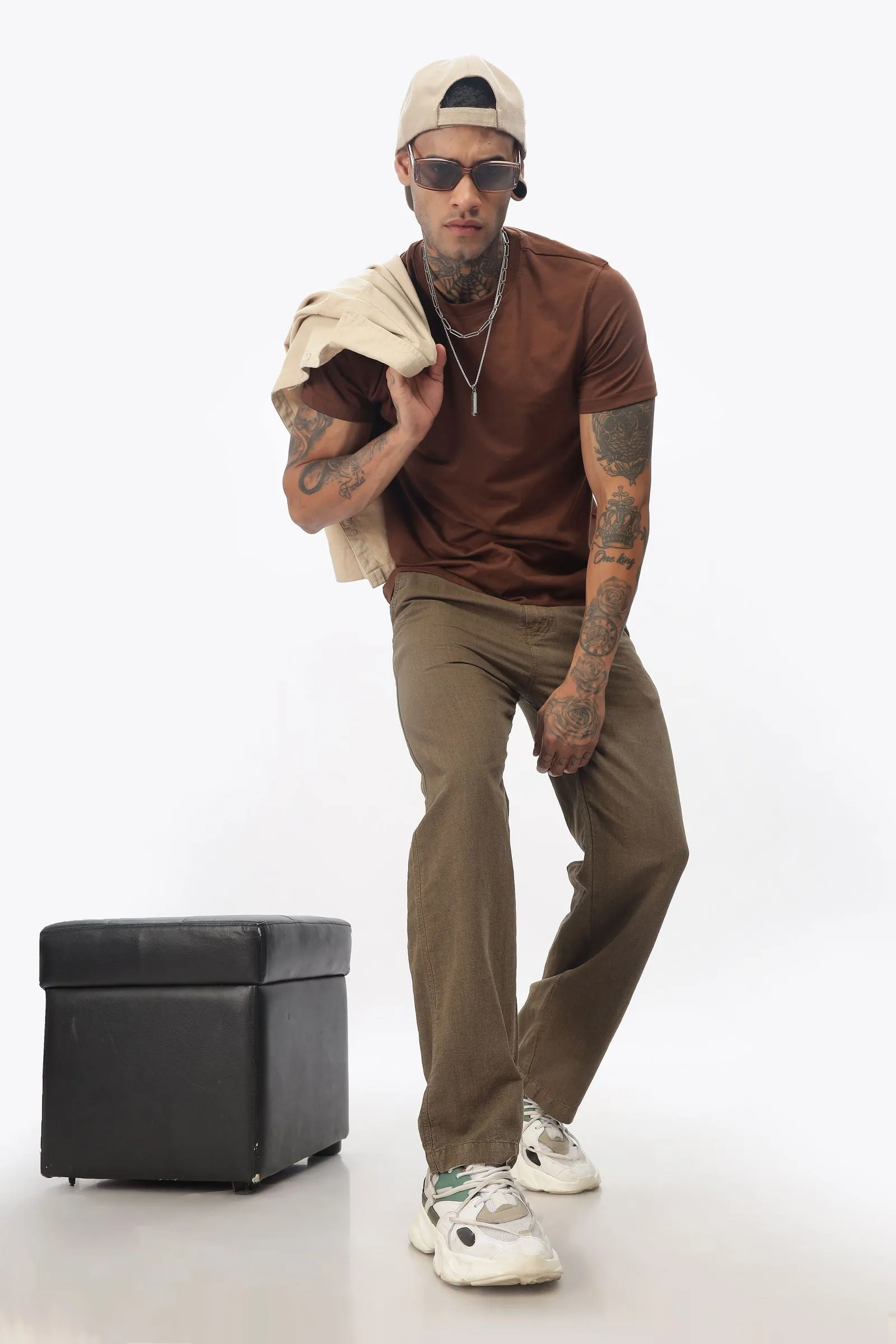 SAINTJONES-BROWN LINEN PANTS