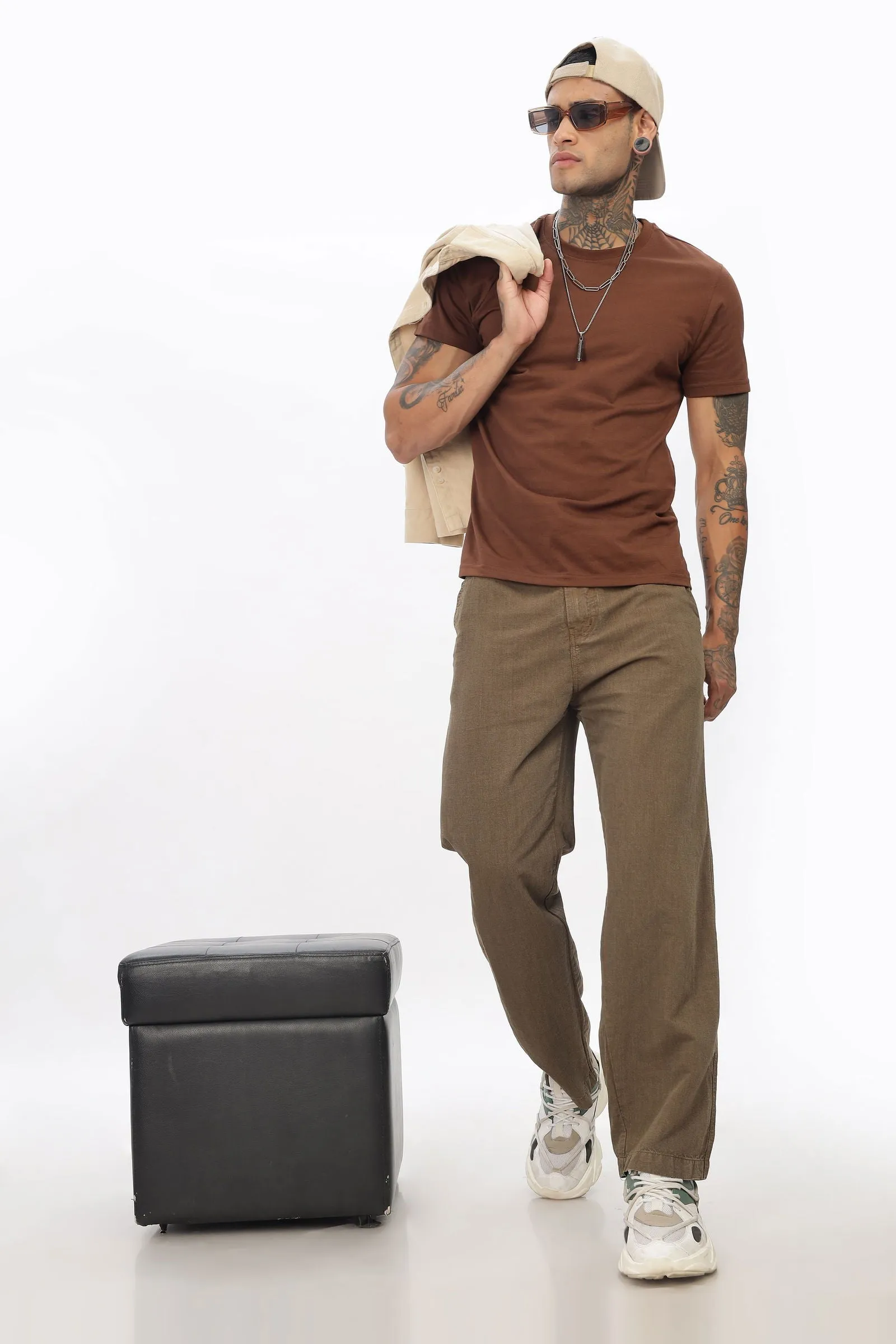 SAINTJONES-BROWN LINEN PANTS