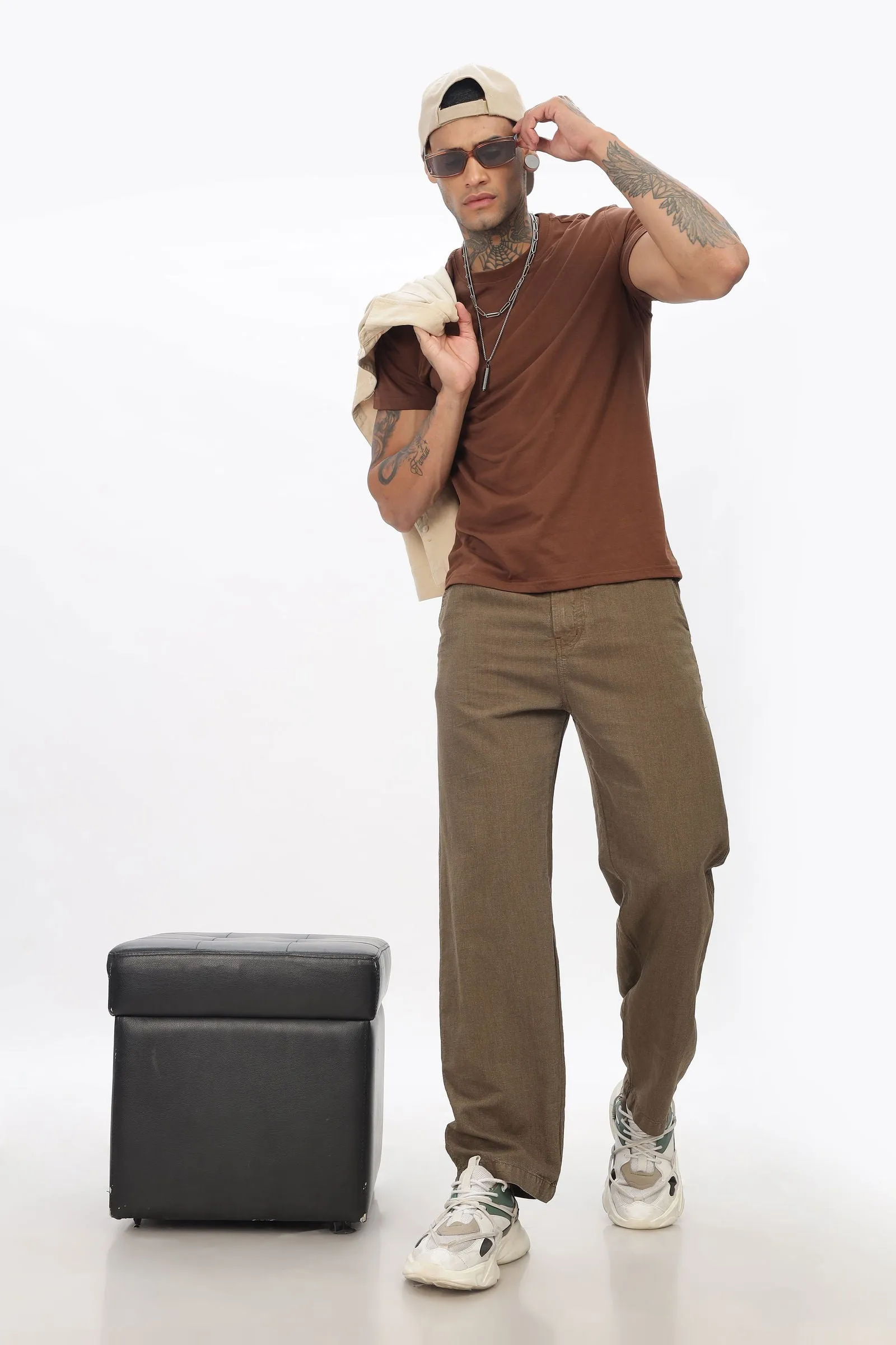 SAINTJONES-BROWN LINEN PANTS