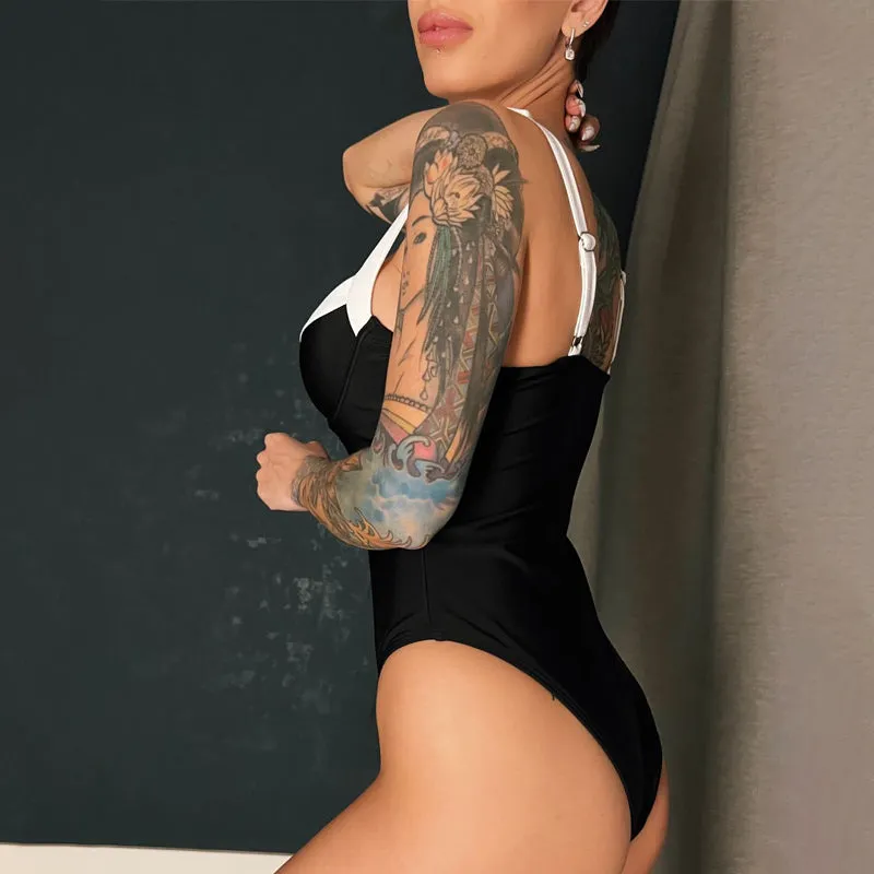 Sexy High Cut Cheeky Contrast Balconette Brazilian One Piece Swimsuit
