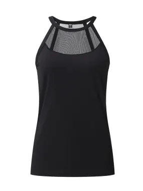 Sexy Mesh Patchwork O-neck Tank Tops For Women
