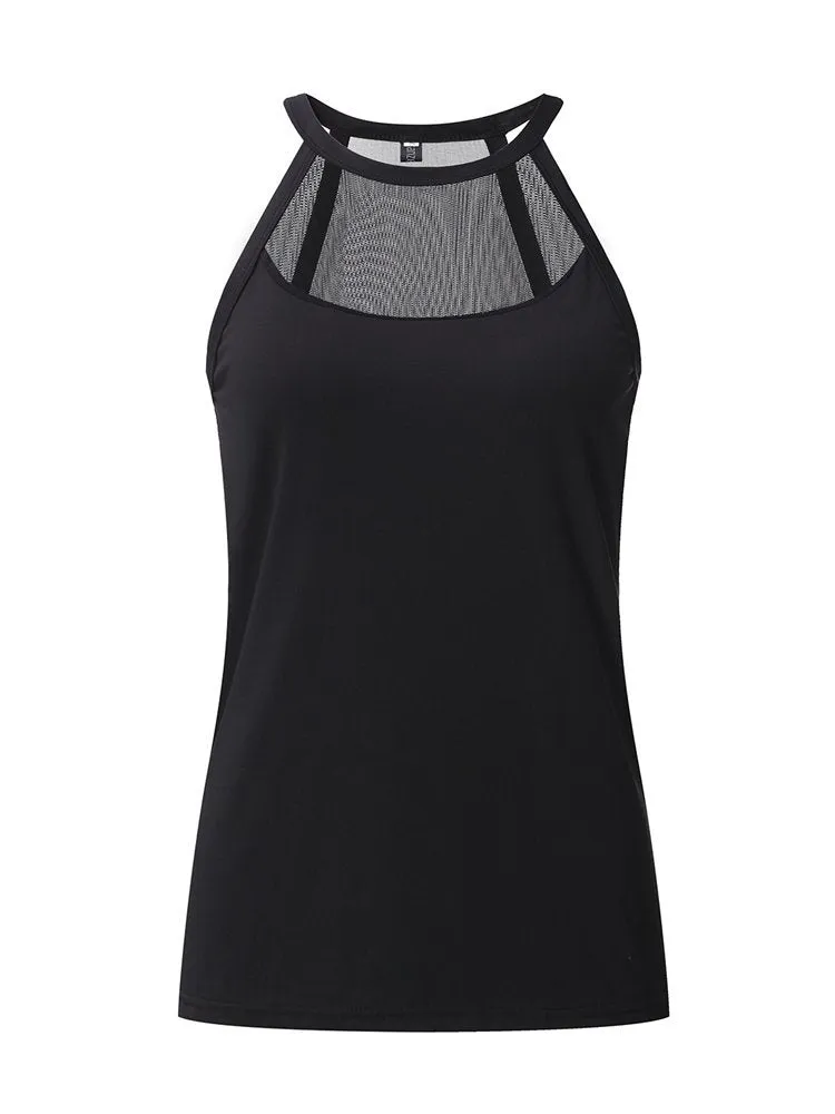 Sexy Mesh Patchwork O-neck Tank Tops For Women