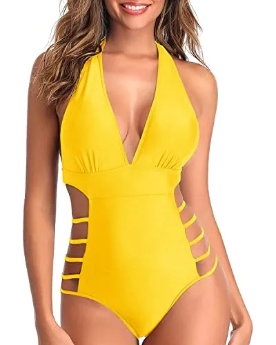 Sexy One Piece Halter Plunge V Neck Swimsuits
