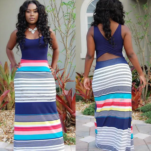 Sleeveless Simple Top Patchwork Colorful Straps Print Bohemian D