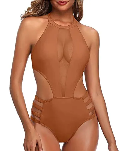Slimming And Glamorous Sexy One Piece Bathing Suit For Women-Brown