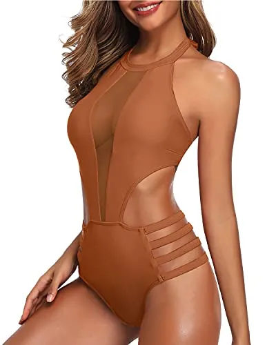 Slimming And Glamorous Sexy One Piece Bathing Suit For Women-Brown