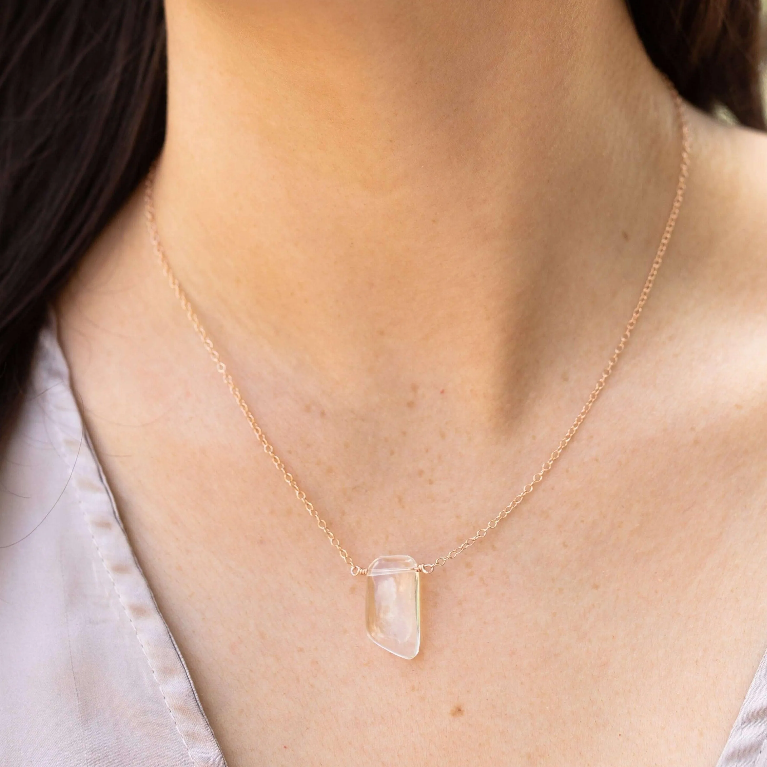 Small Smooth Clear Crystal Quartz Crystal Slab Necklace