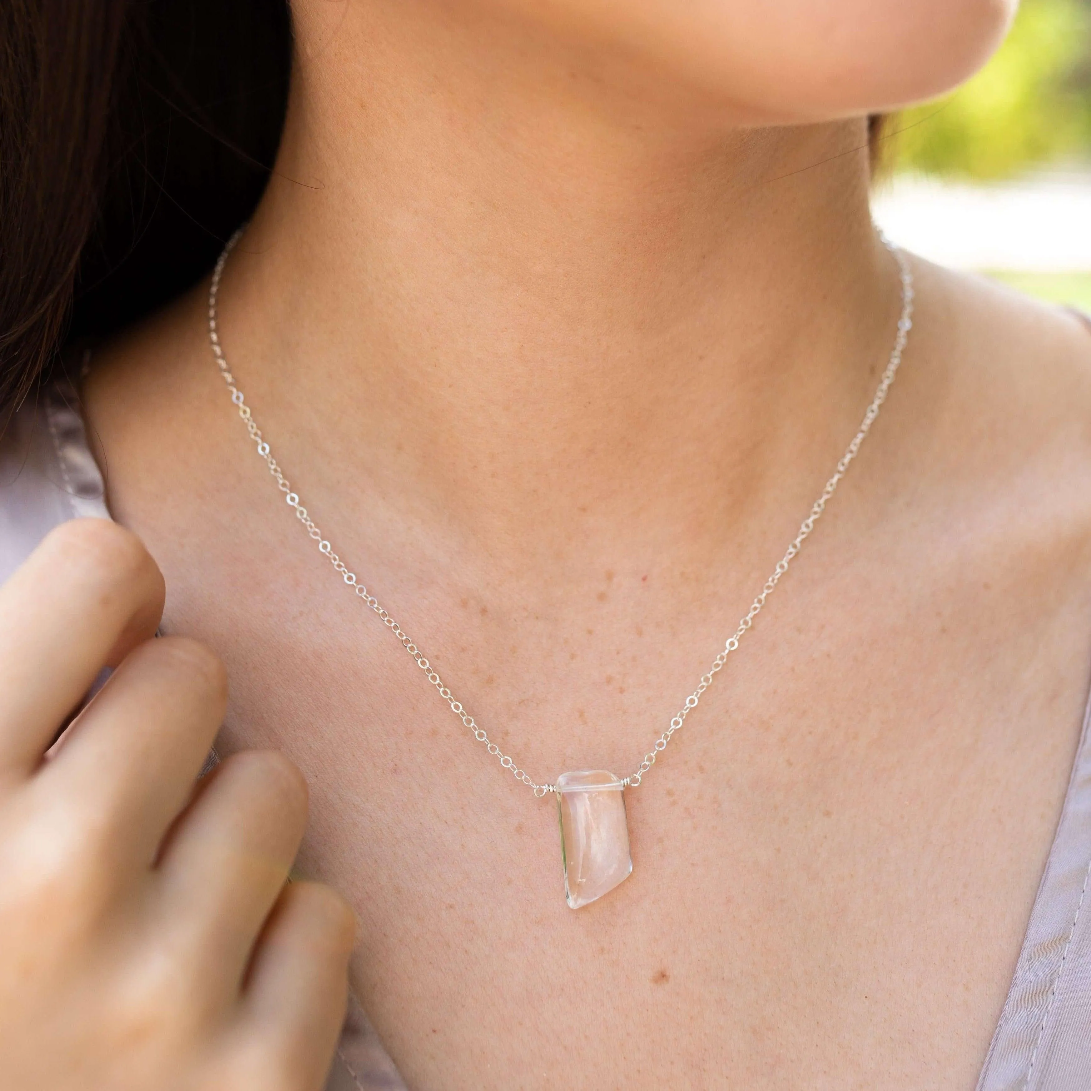 Small Smooth Clear Crystal Quartz Crystal Slab Necklace