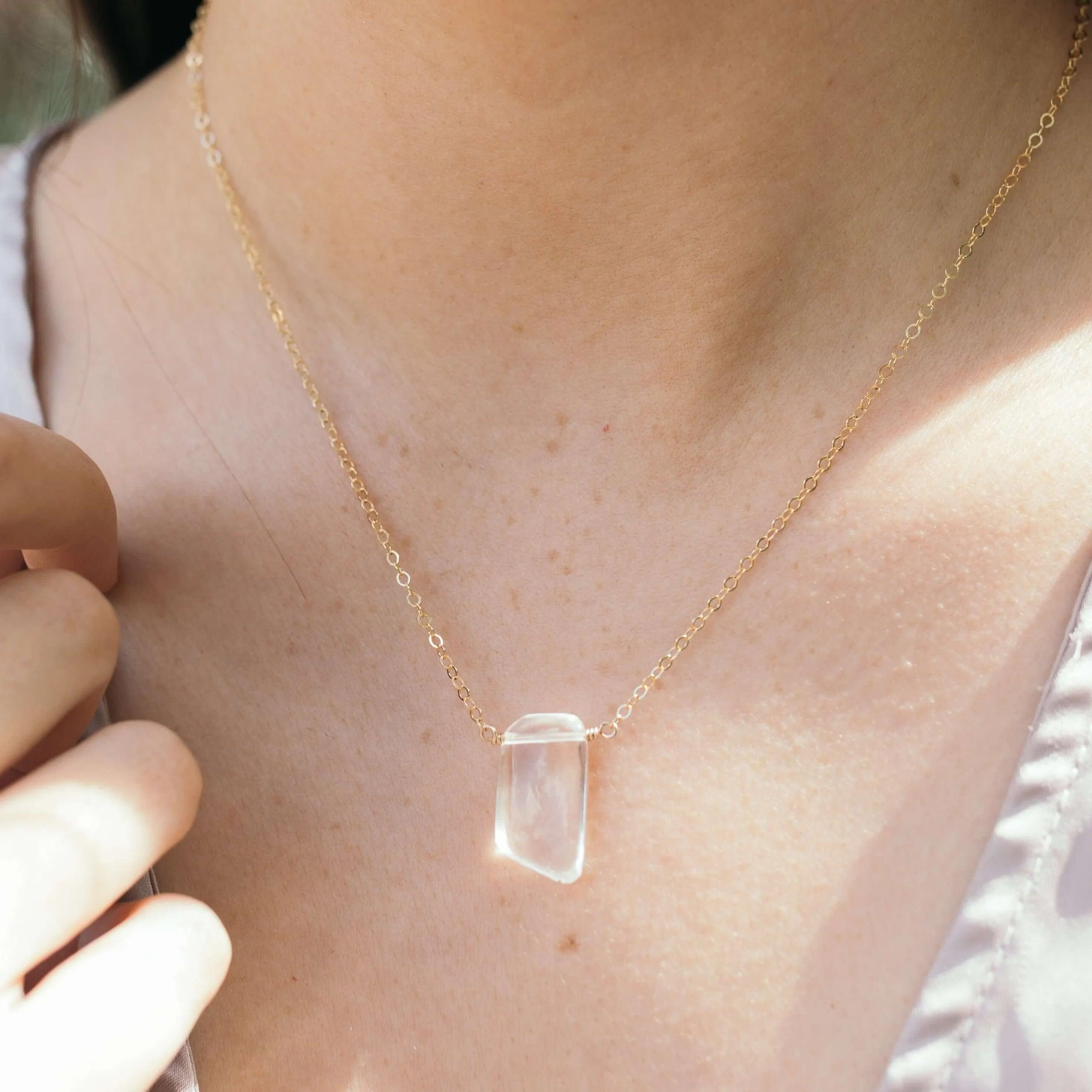 Small Smooth Clear Crystal Quartz Crystal Slab Necklace