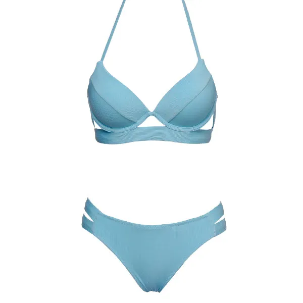 Solid Push Up Bandage Halter Bikinis