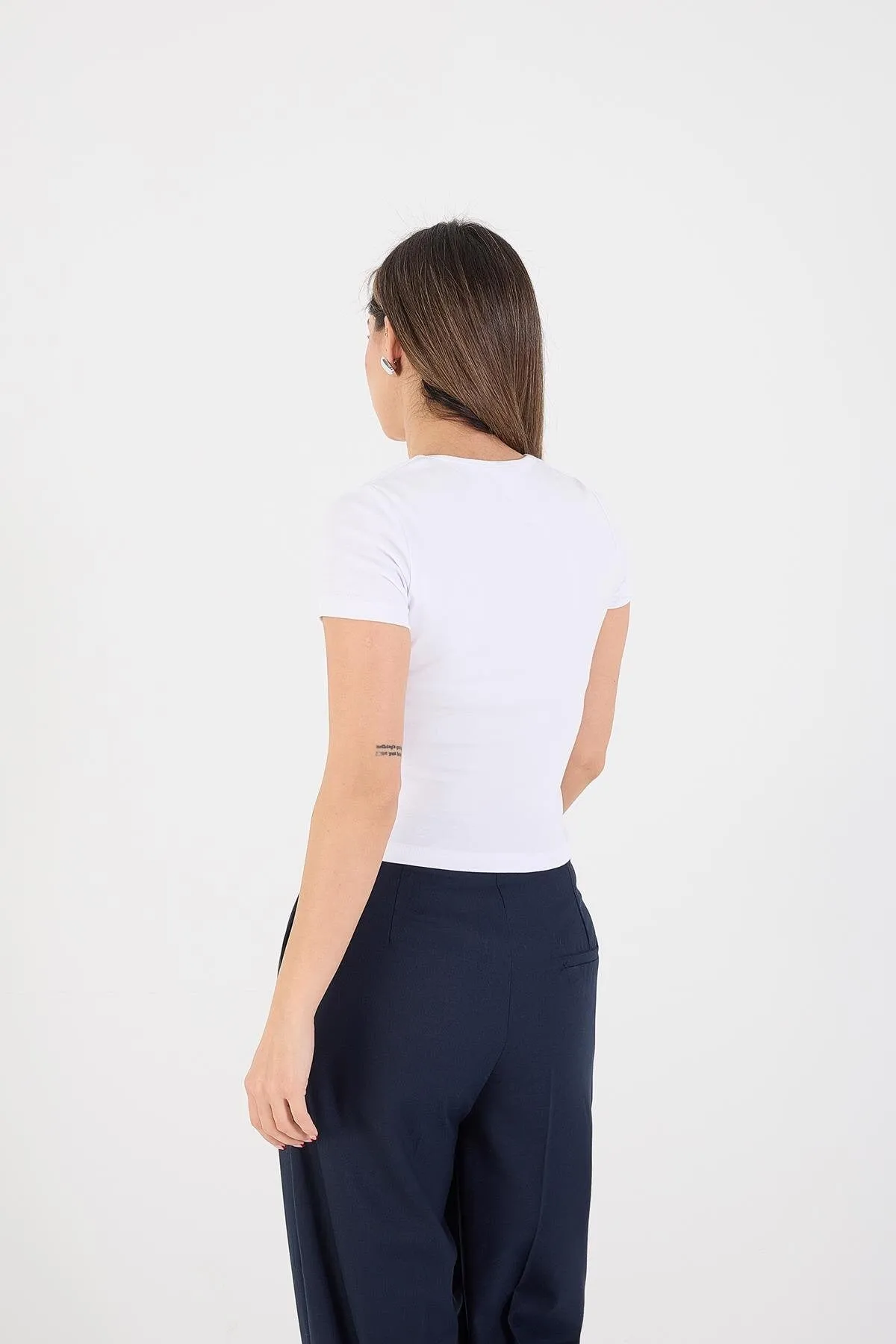 Square Neck Basic Blouse With Short Sleeve