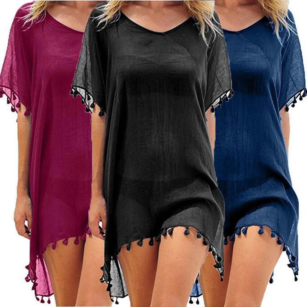 Summer Stylish Ladies' Bikini Cover-ups With Tassel For Beach