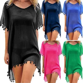 Summer Stylish Ladies' Bikini Cover-ups With Tassel For Beach