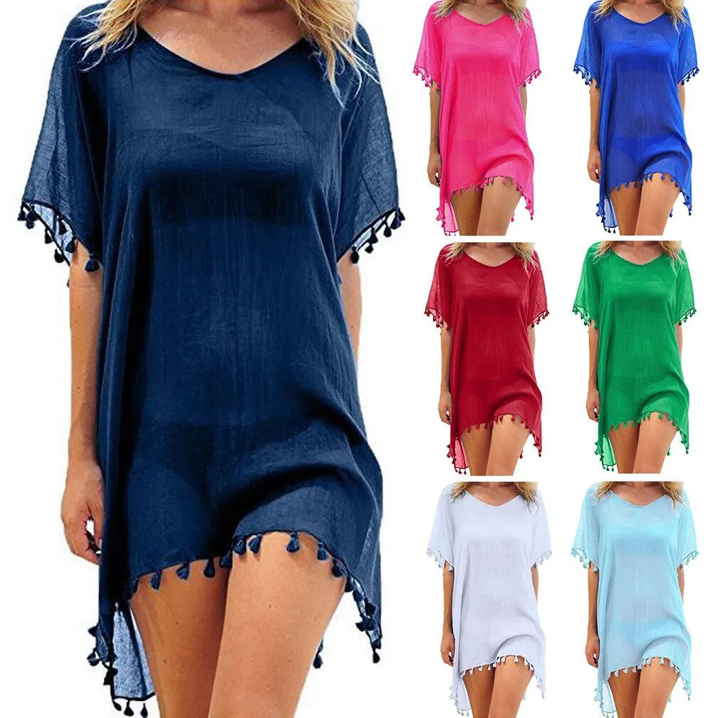 Summer Stylish Ladies' Bikini Cover-ups With Tassel For Beach