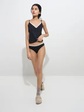 Superstar Black Printed Cotton-Blend Camisoles - Pack of 2
