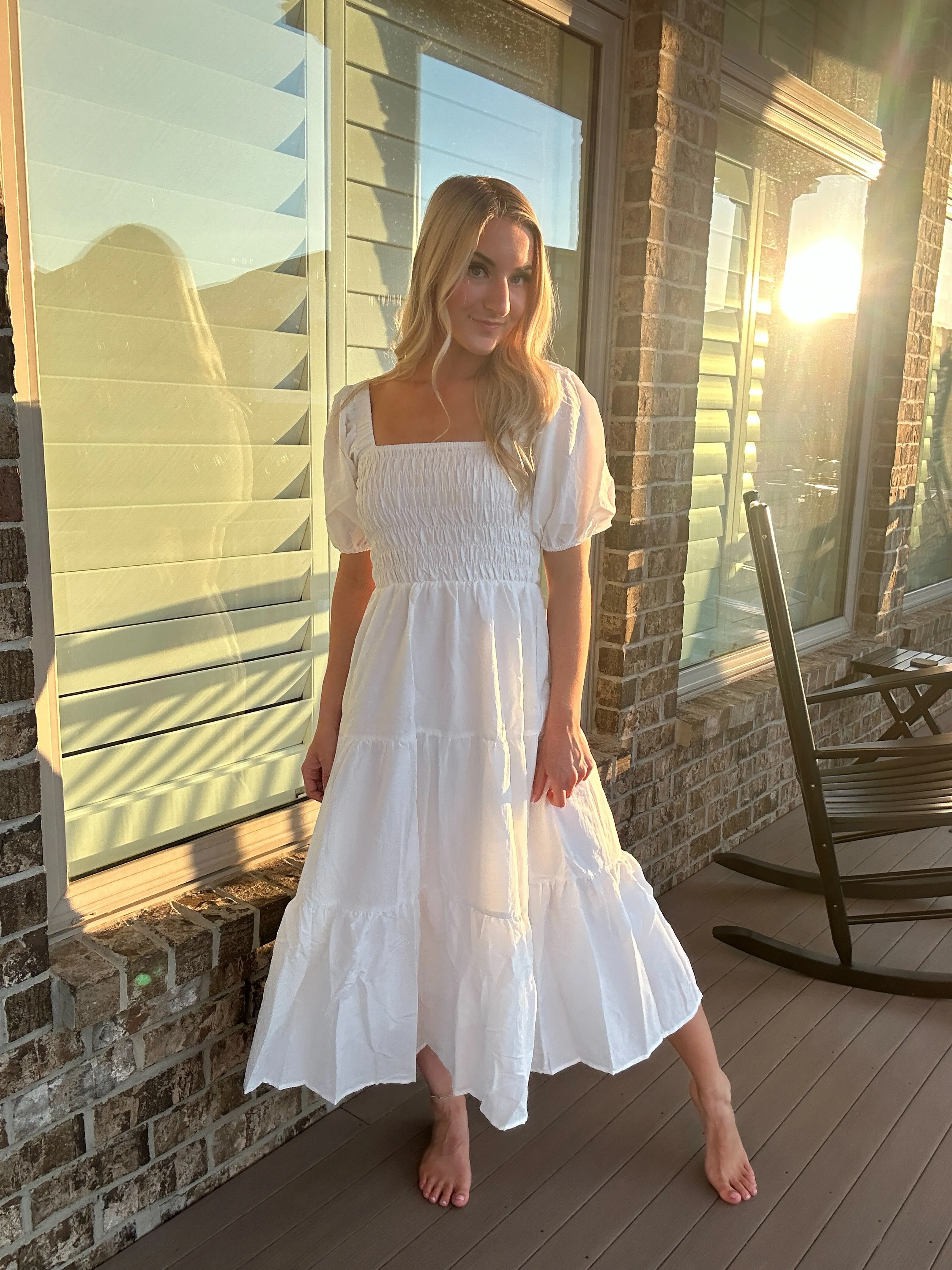 Tessa Tiered Long Dress with Puff Sleeves