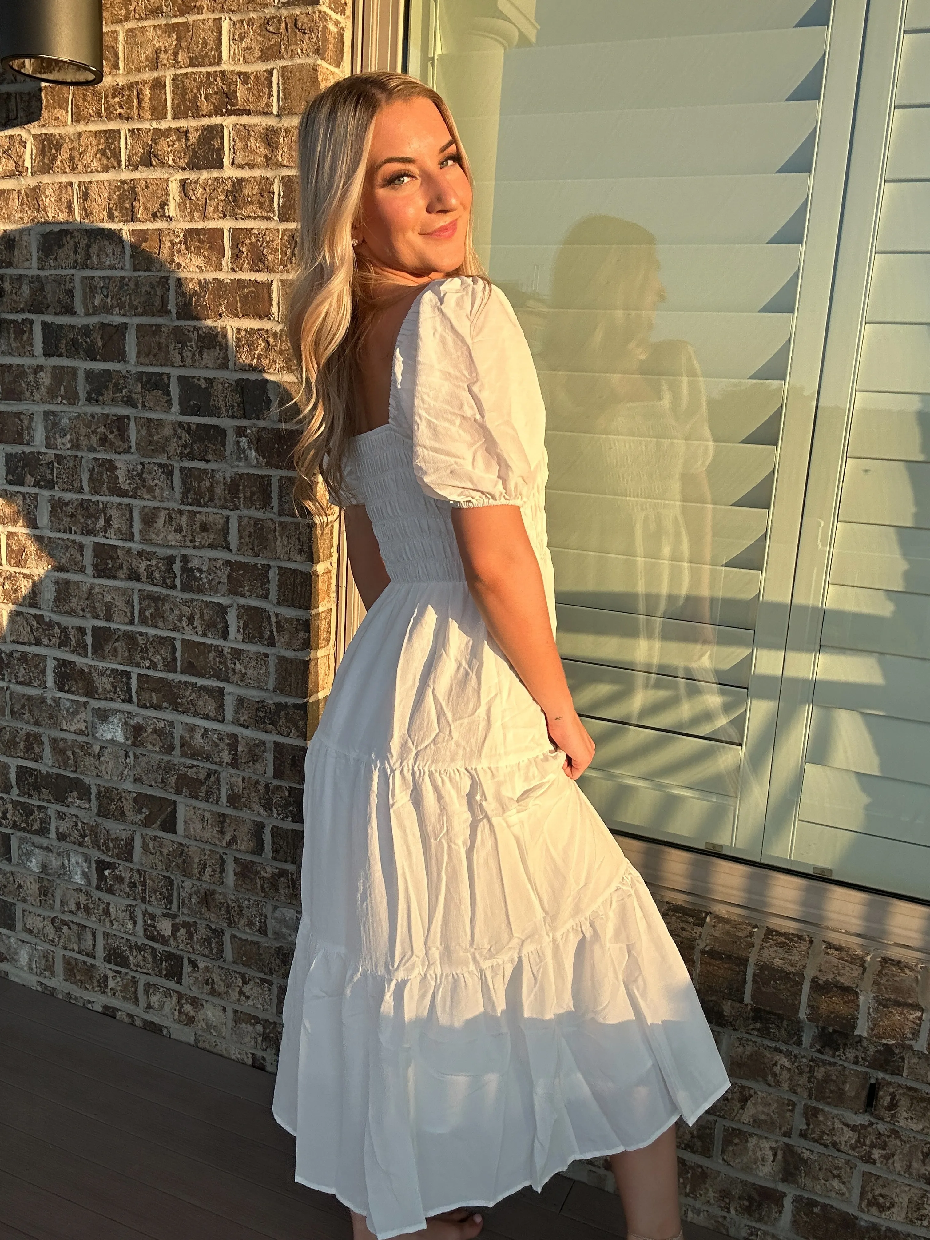 Tessa Tiered Long Dress with Puff Sleeves