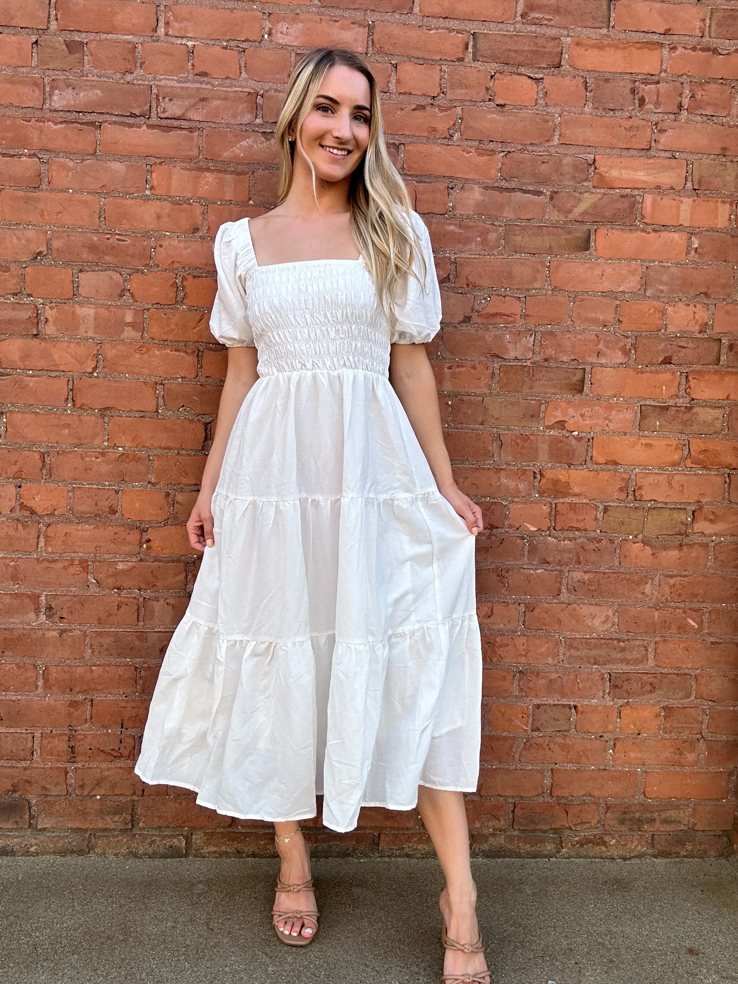Tessa Tiered Long Dress with Puff Sleeves