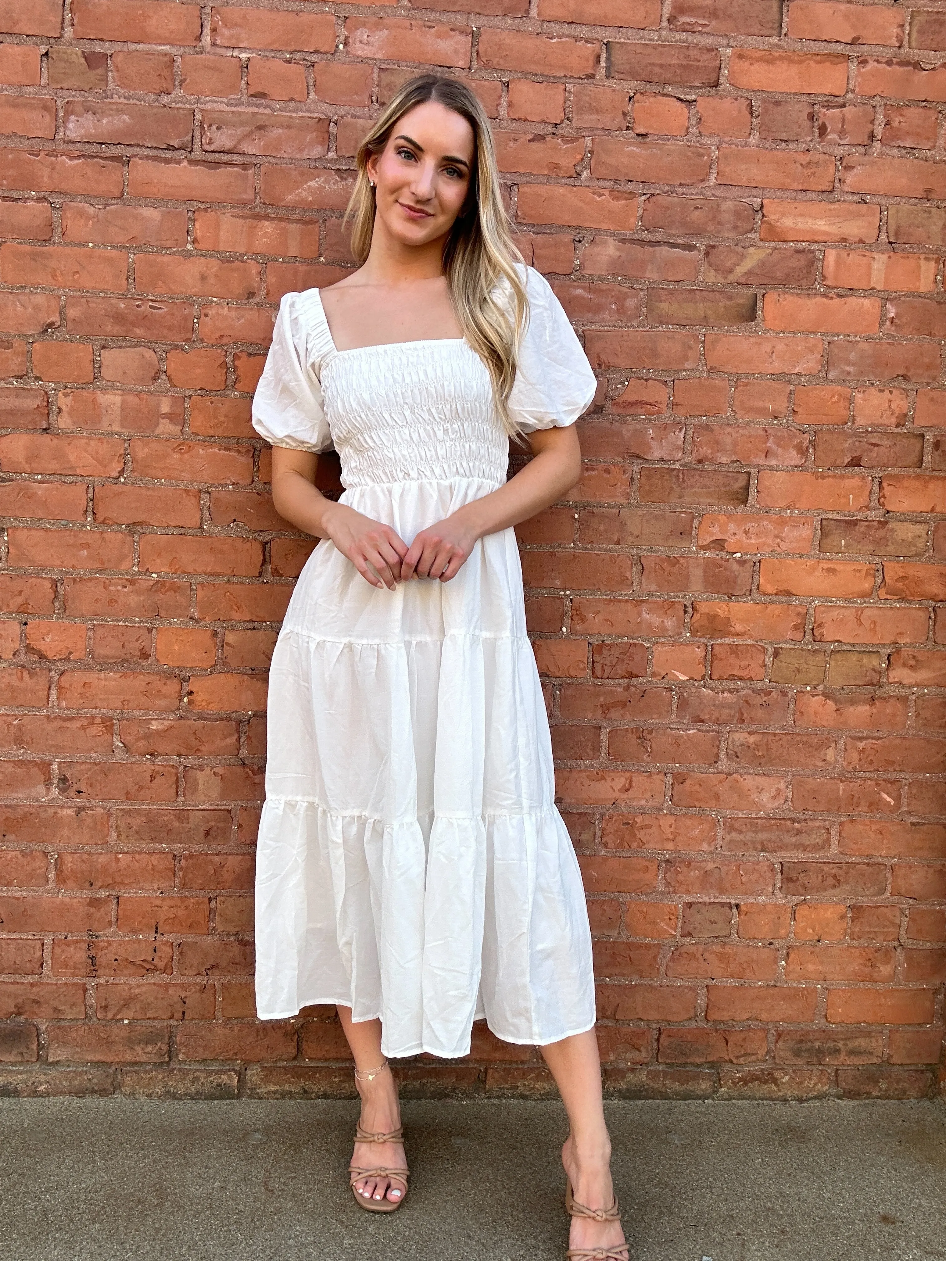Tessa Tiered Long Dress with Puff Sleeves