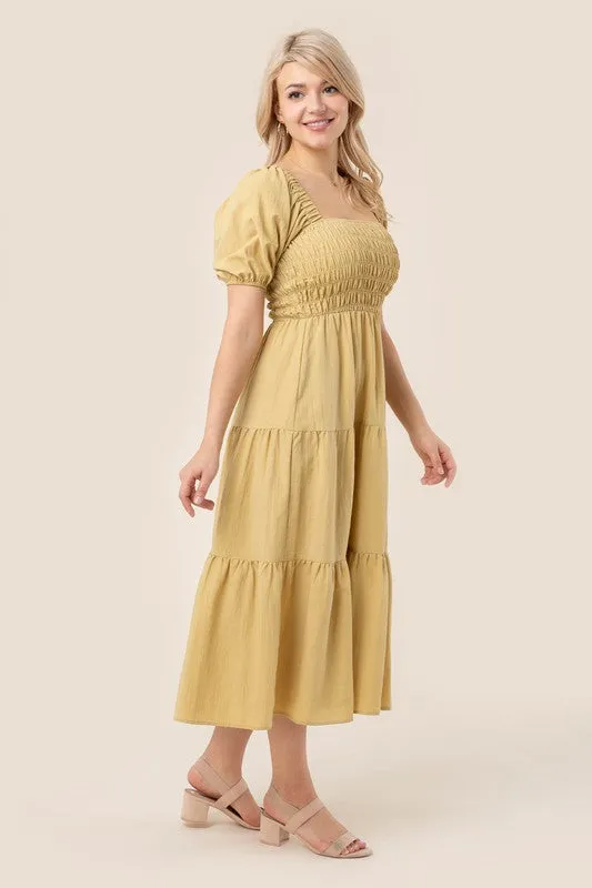 Tessa Tiered Long Dress with Puff Sleeves
