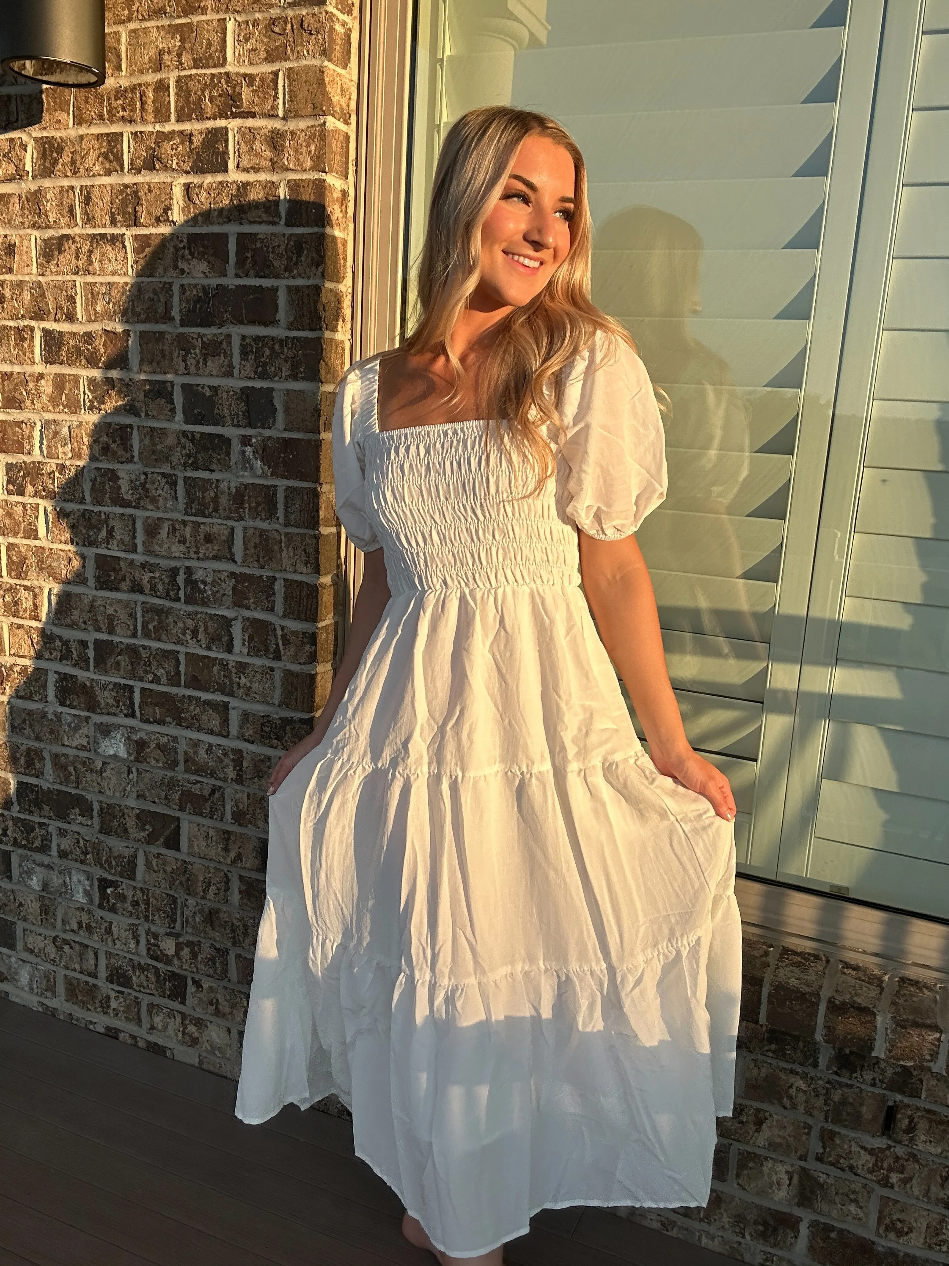 Tessa Tiered Long Dress with Puff Sleeves