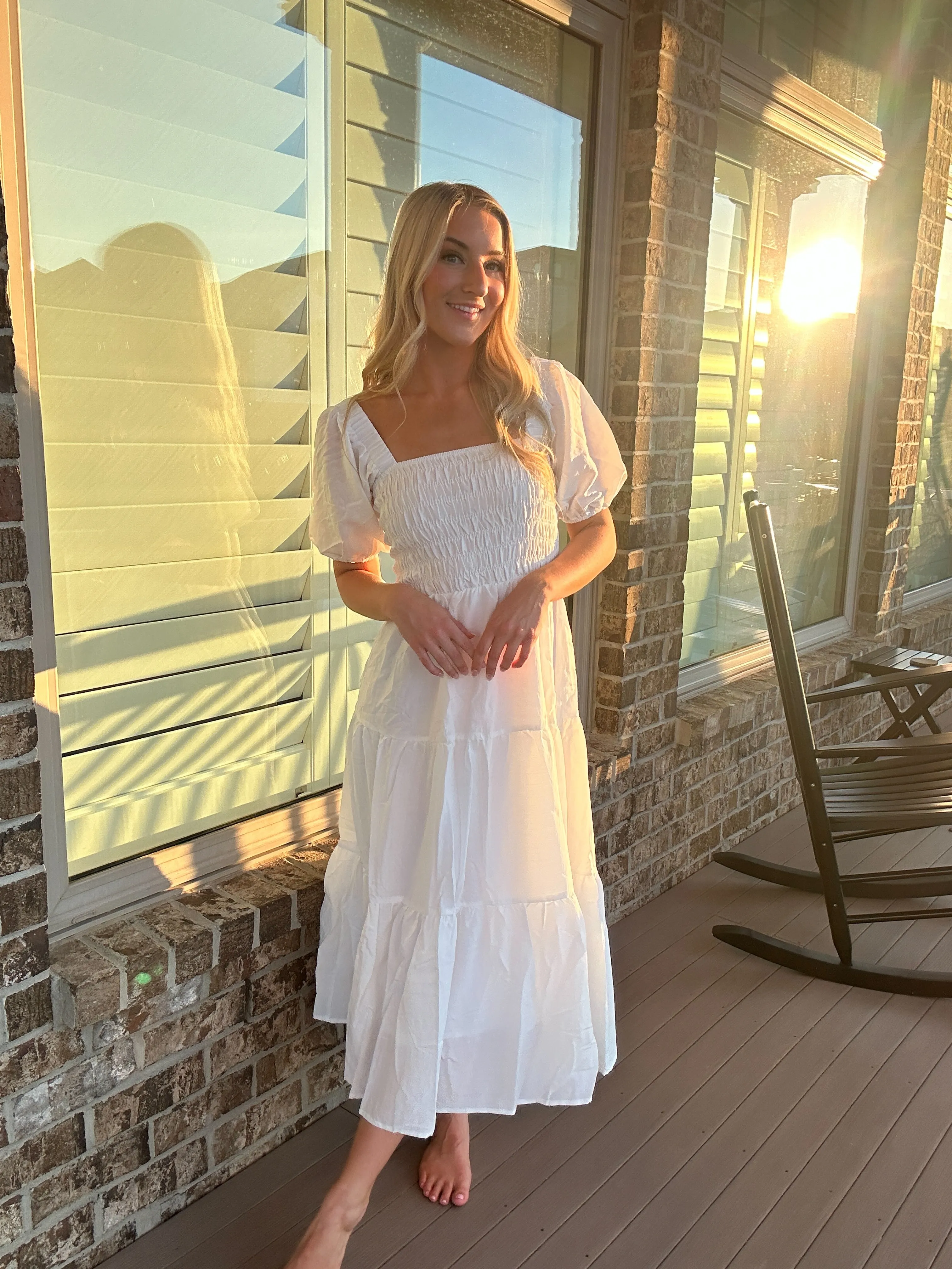 Tessa Tiered Long Dress with Puff Sleeves