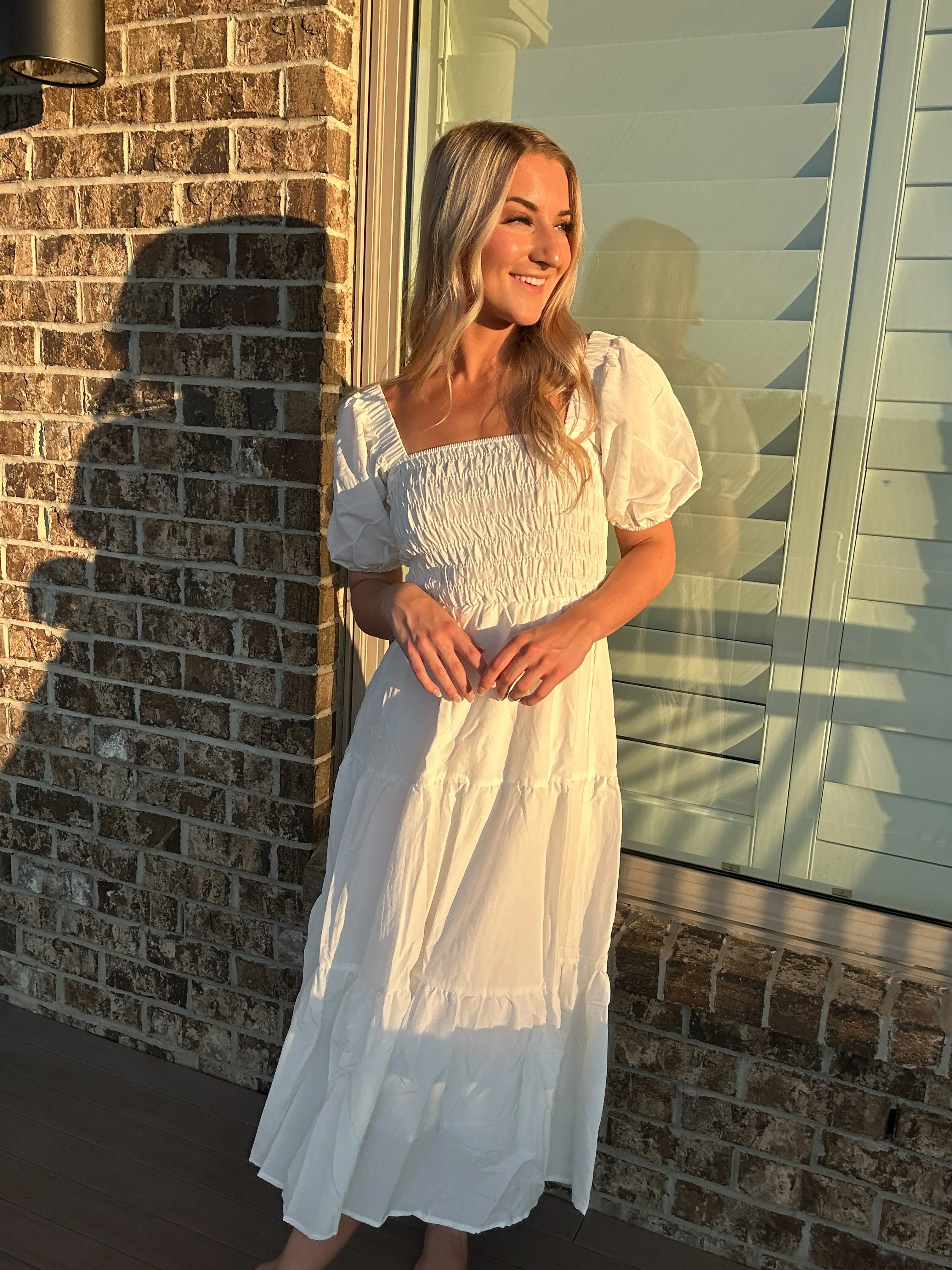 Tessa Tiered Long Dress with Puff Sleeves