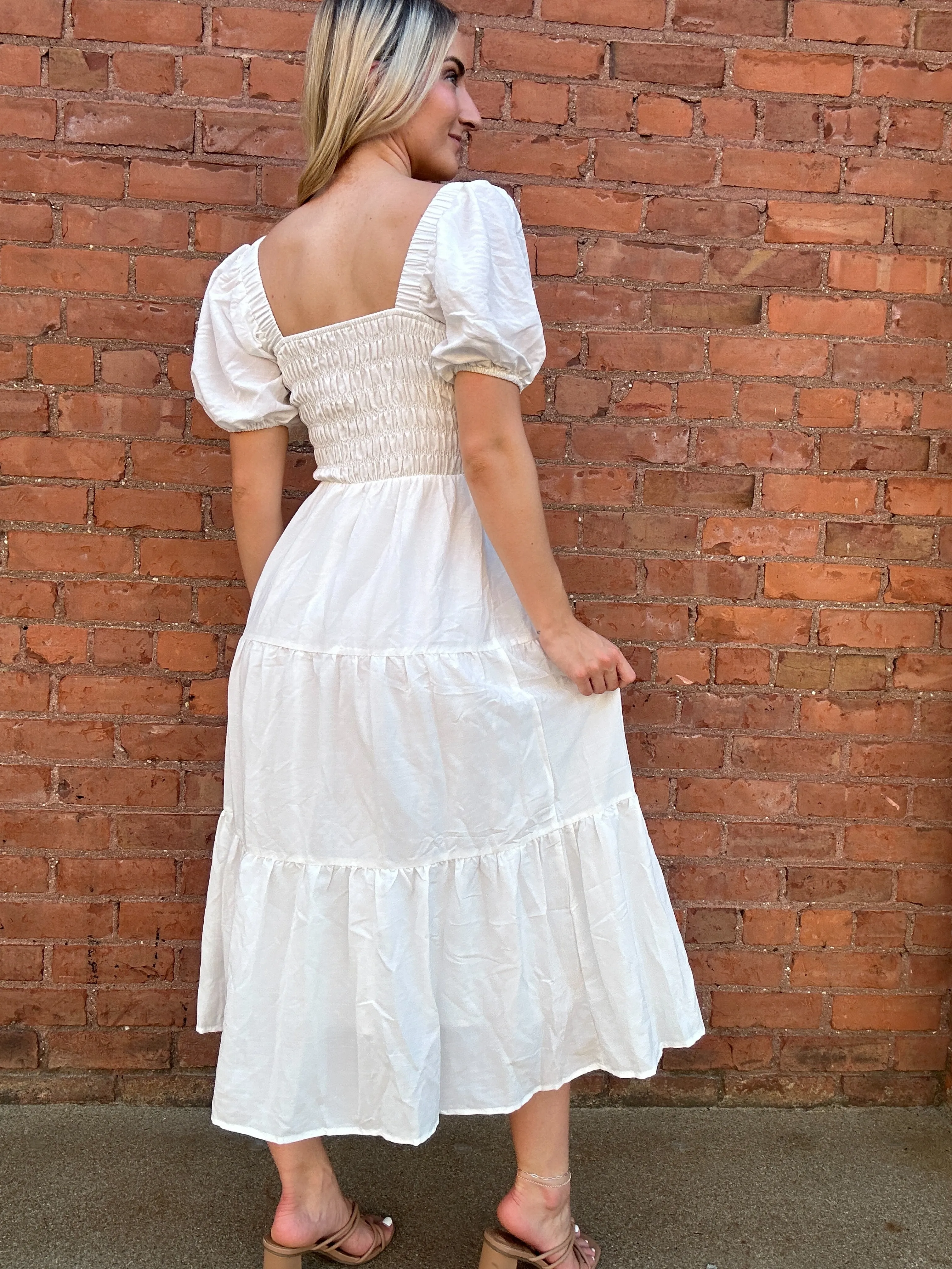 Tessa Tiered Long Dress with Puff Sleeves